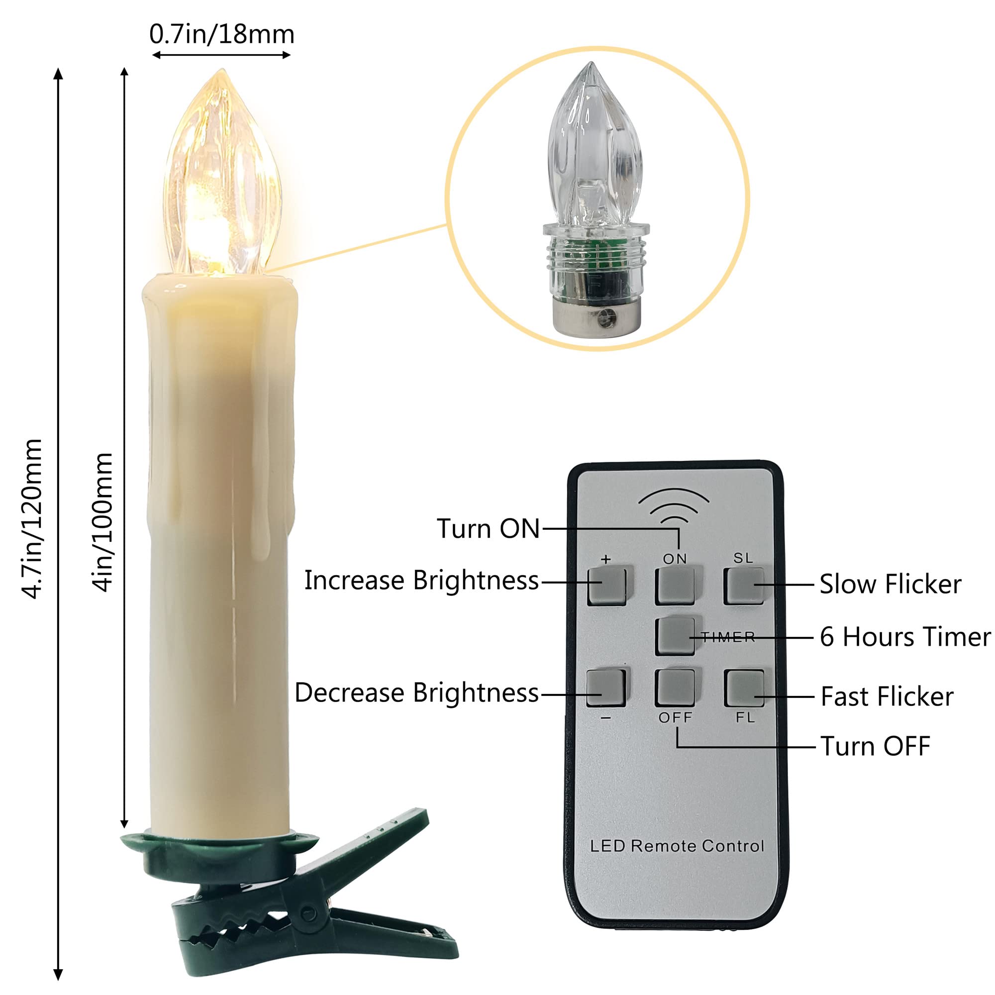 Gedengni Led Taper Candle Timer Candlestciks, 10Pcs Mini Battery Powered Chandelier Remote Led Candles Sticks 4Inches Flameless
