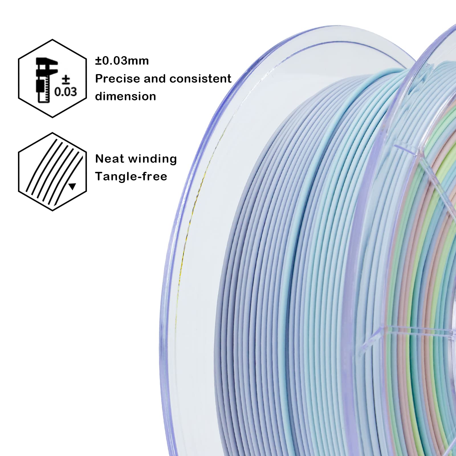 Ziro 3D Printer Filament,Matte Pla Filament 1.75Mm,Multicolor Rainbow Pla Filament,1Kg/2.2Lb,Macaron