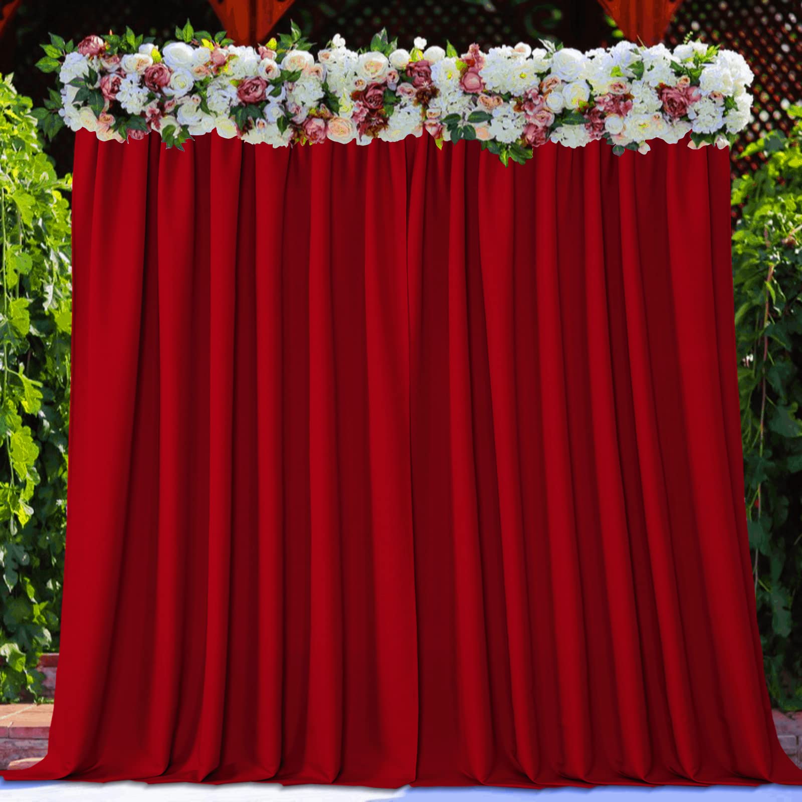 Joydeco Red Backdrop Curtain For Parties, Photography Backdrop Drapes For Christamas Wedding Decorations, Wrinkle Free 5Ft X 8Ft