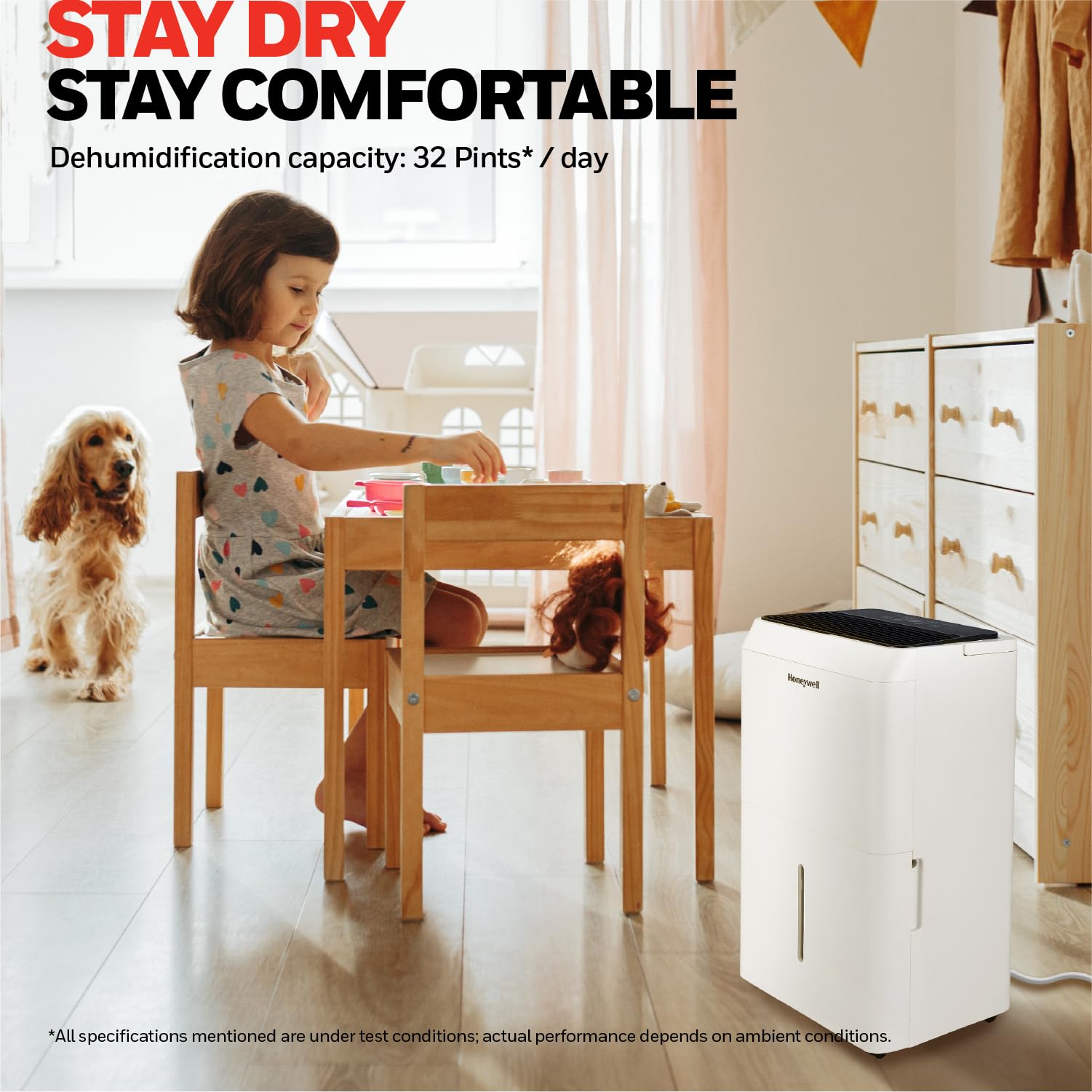 Honeywell 32-Pint Energy Star Dehumidifier For 3,000 Sq Ft - Laundry Mode, Auto-Comfort Mode & Thermal Overload Protection, Tpfi