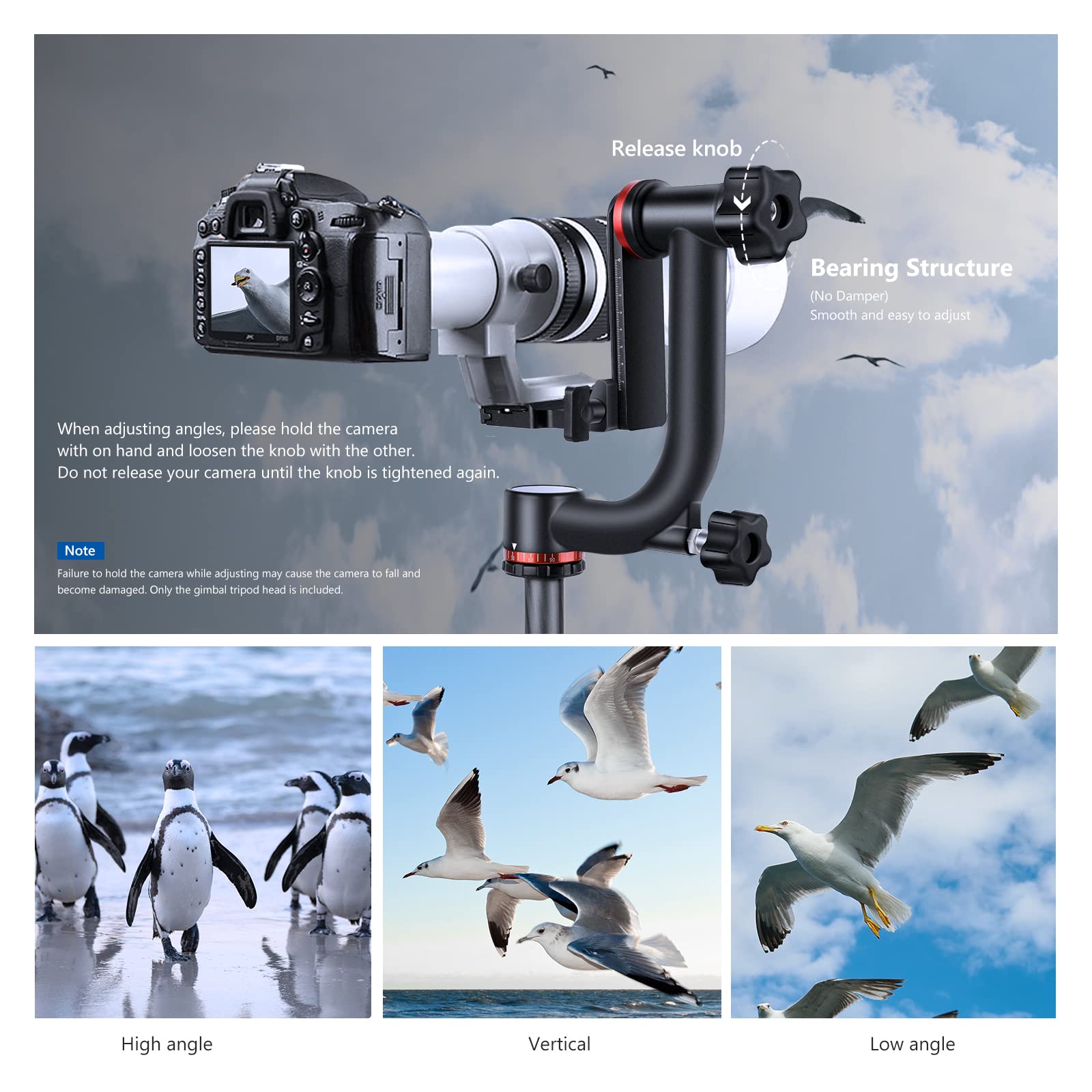 Neewer Gimbal Tripod Head Professional Heavy Duty Aluminum Alloy With Arca Type Quick Release Plate, Gm101 Supports Smoother 360