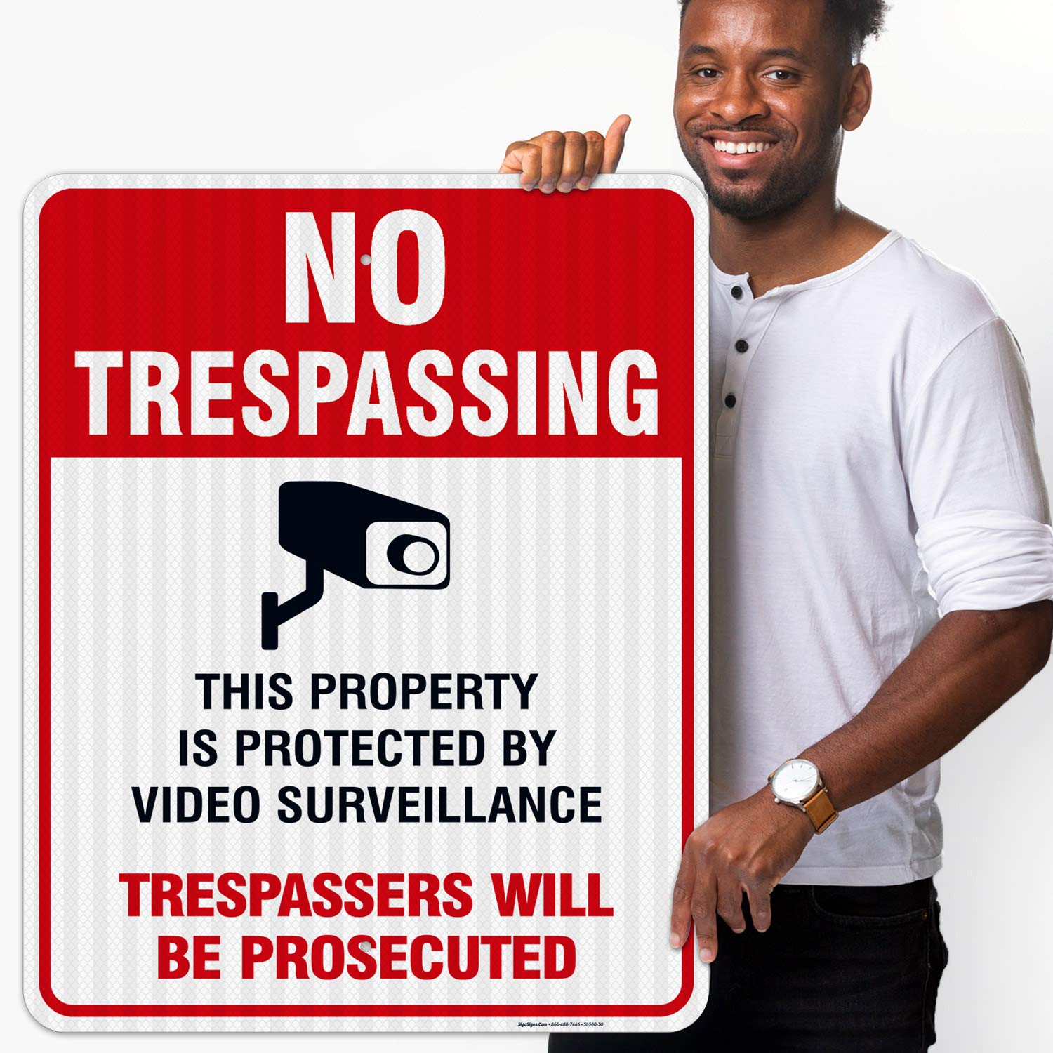 Sigo Signs   Video Surveillance No Trespassing Sign, Cctv Security Camera, 24X30 Inches, 3M Egp Reflective .080 Aluminum, Fade R