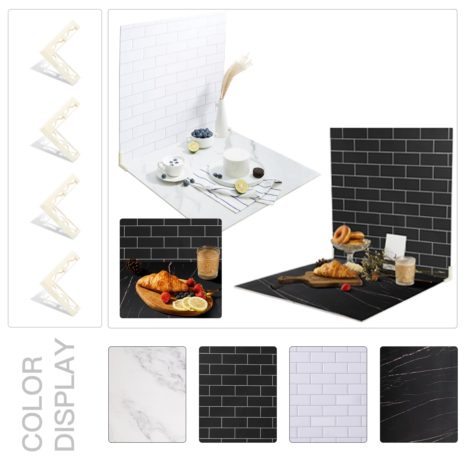 2 Sided 2 Pcs Photo Backdrop Boards, Subway Tile Flat Lay Food Photography Background Board, Durable Waterproof Product Food Pho