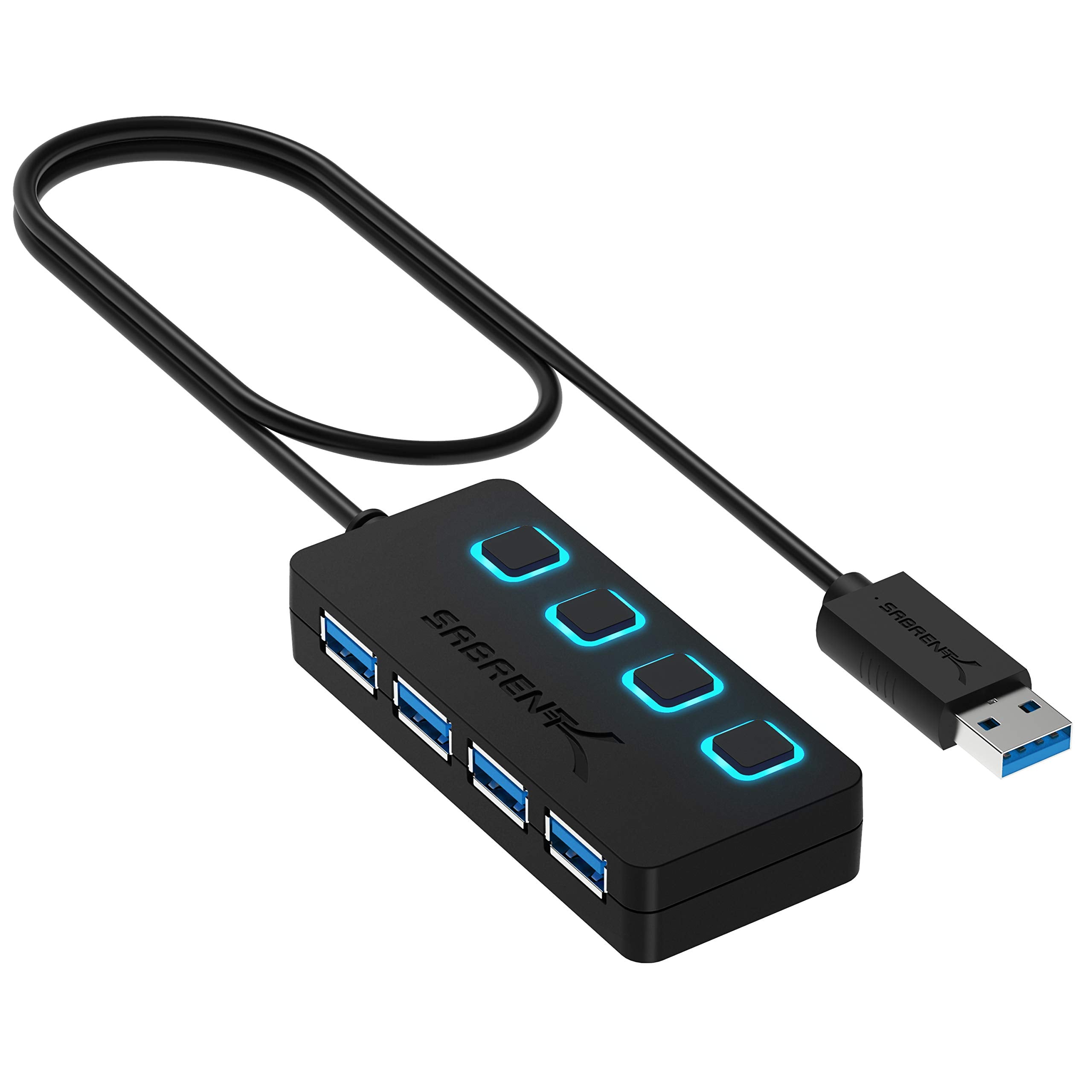 Sabrent 4 Port Usb Hub, Usb 3.0 Fast Data Hub With Individual Led Power Switches, 2 Ft Cable, Slim & Portable, For Mac & Pc (Hb