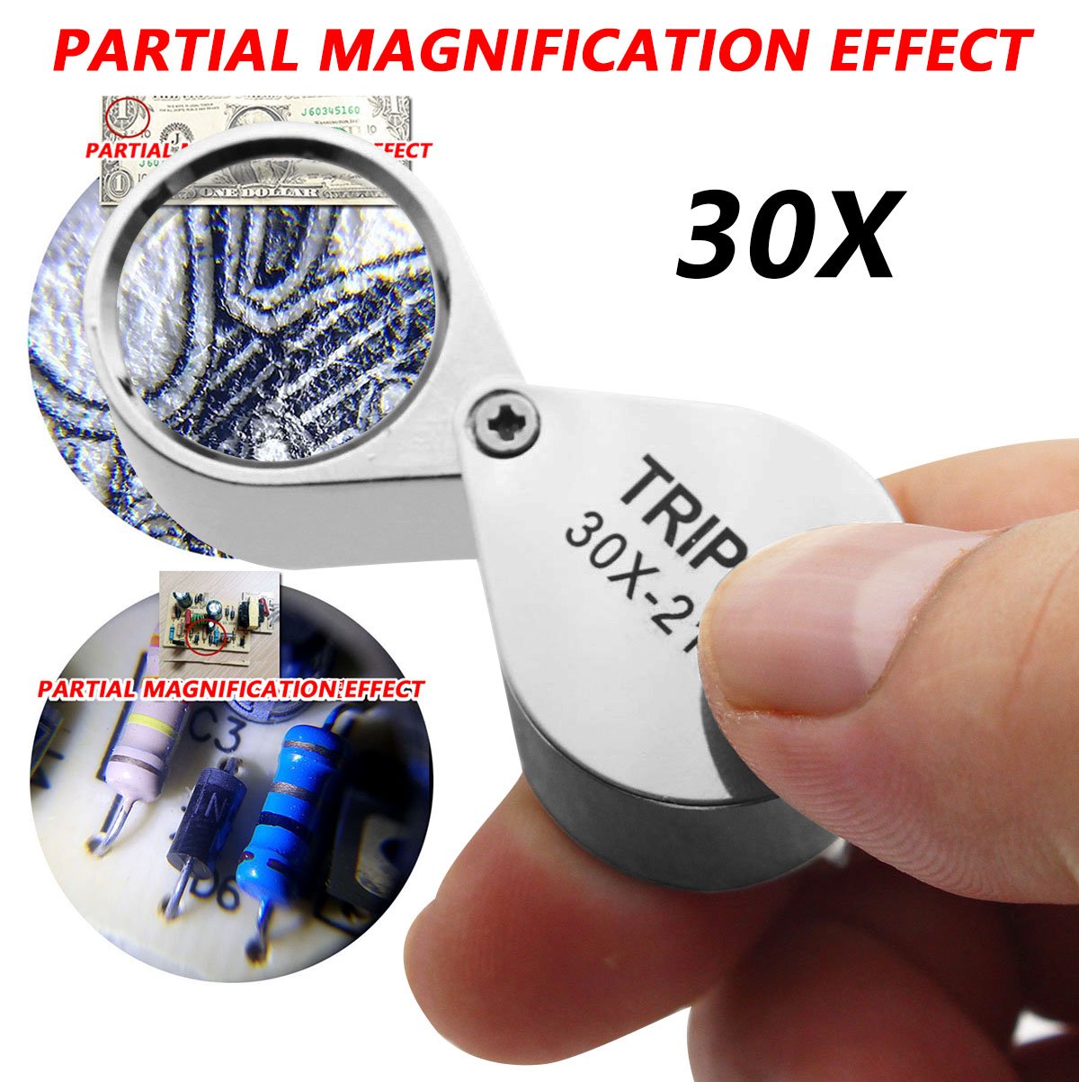 Qicheng&Lys 2 Pcs30 X 21Mm Glass Jeweler Loupe Loop Eye Magnifier Magnifying Magnifier Metal Body (Silber Und Gold)