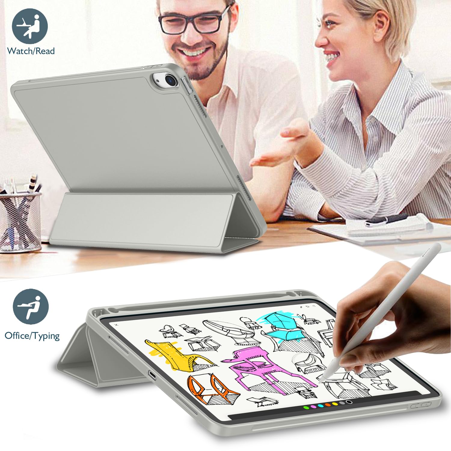 Imieet Ipad Air 11 Inch Case 2024 (6Th Generation), Ipad Air 5Th Generation Case 2022/4Th Generation Case 2020 10.9 Inch With Pencil Holder, Trifold Stand Smart Case(New Smoky Gray)