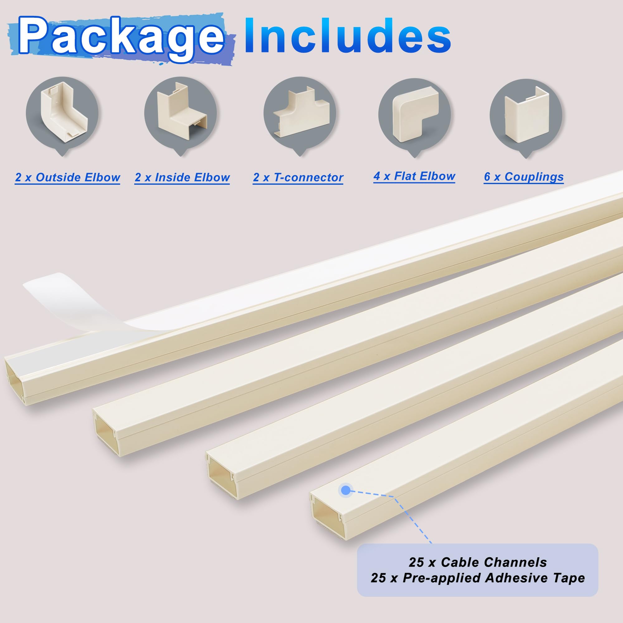 Lzeoy 392.5In Wire Covers For Cords Kit Beige Cord Cover Wall, Wire Hiders For Tv On Wall, Tv Cable Hider Wall Kit For Wire Cove