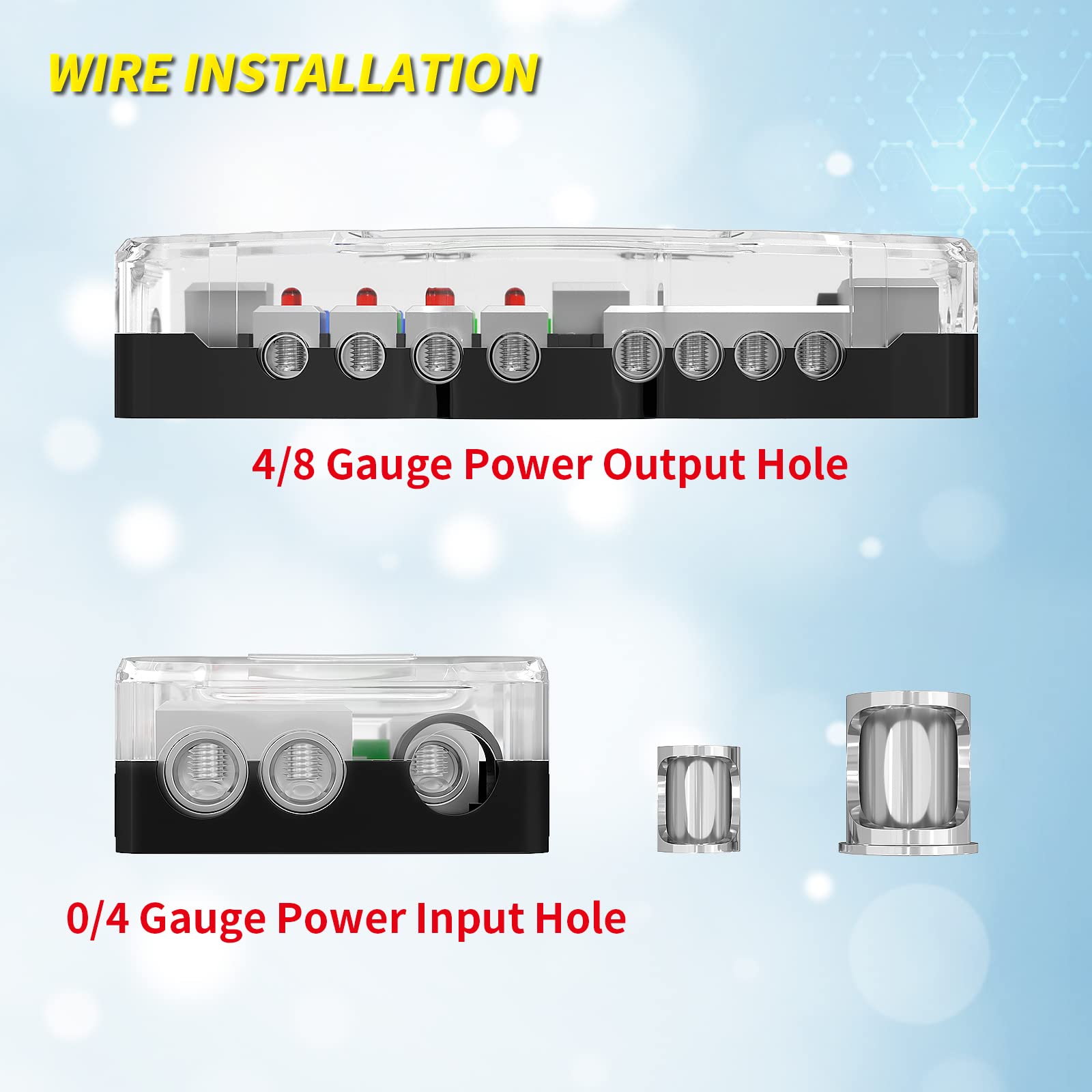 Joinfworld Fused Power Distribution Block Car Audio 4 Way Midi(Mini Anl) Fuse Block 12V 0/4 Gauge With Ground For Auto Utv Boat Stereo Amp
