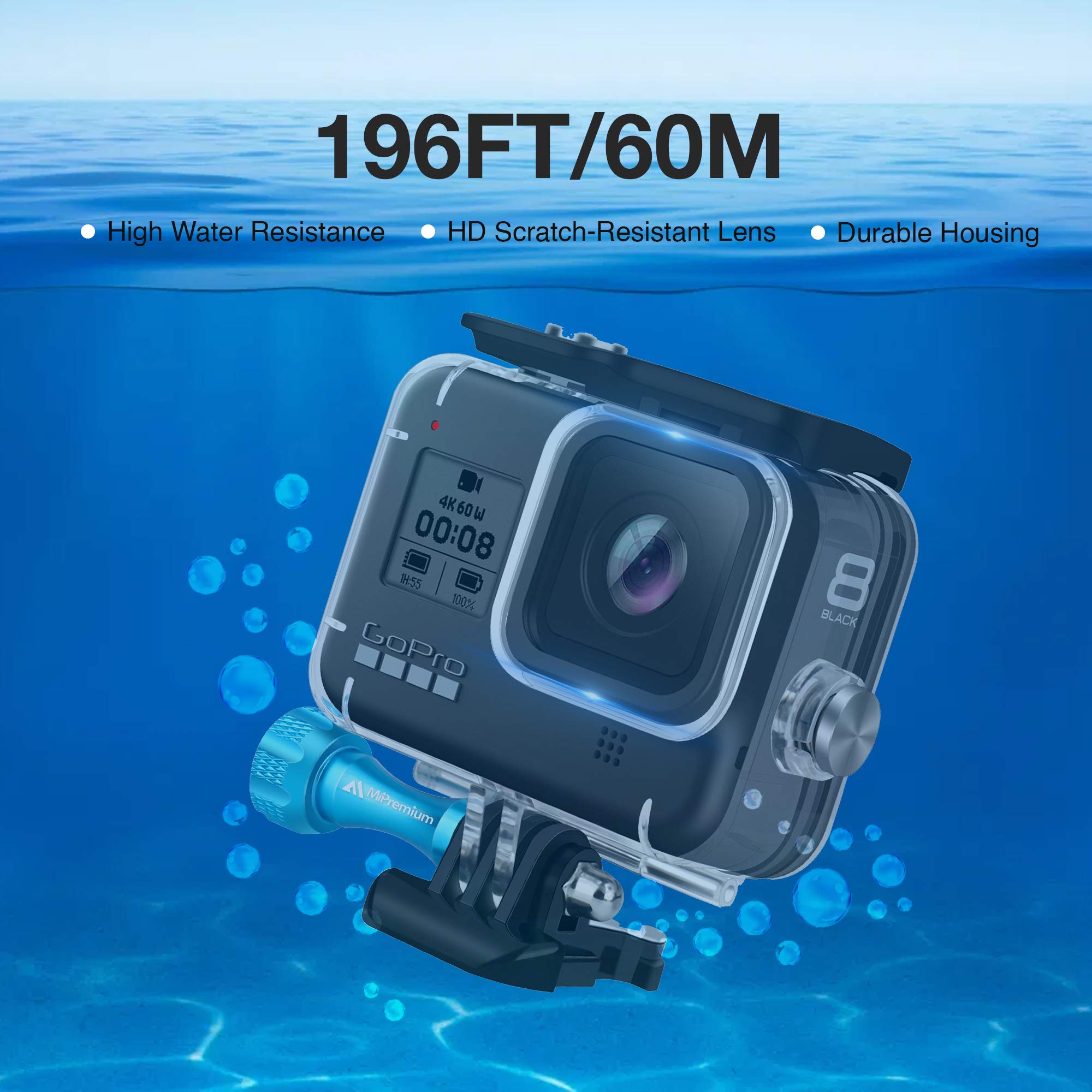 Mipremium Waterproof Housing Case For Gopro Hero 8 Black. Underwater Protective Diving Shell Cage Mount Accessories With Alumini