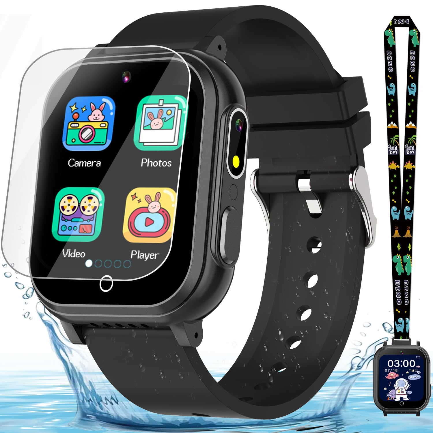 Kids Waterproof Smart Watch Gift For Boys Ages 3-12, 32 Puzzle Games, Hd Touchscreen, Dual Camera, Vedio Pedometer Music Player,