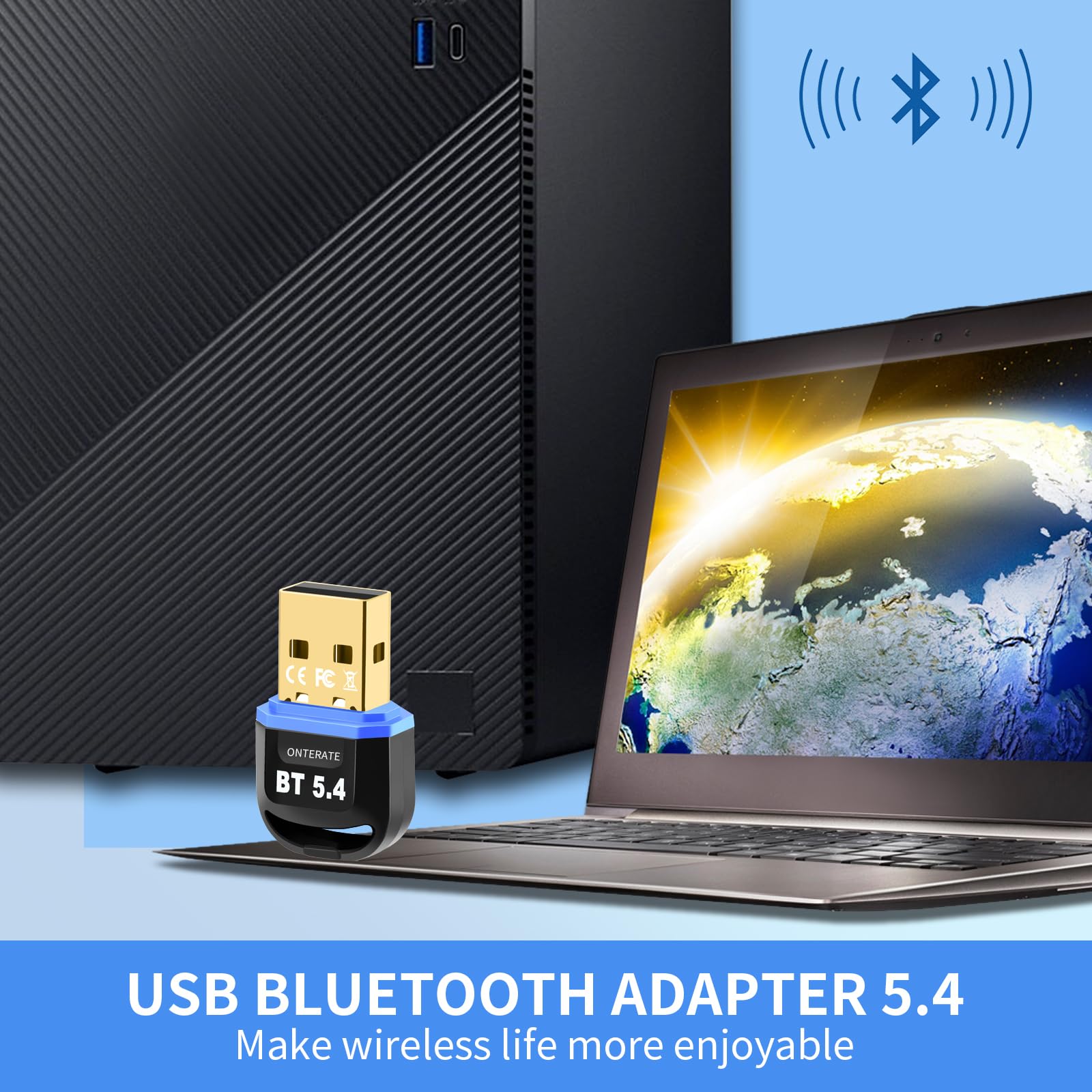 Onterate Usb Bluetooth 5.4 Adapter For Pc 2024, Plug & Play Bluetooth Dongle Receiver Br+Edr+Ble+Lmp13.X, Long Range Support Win