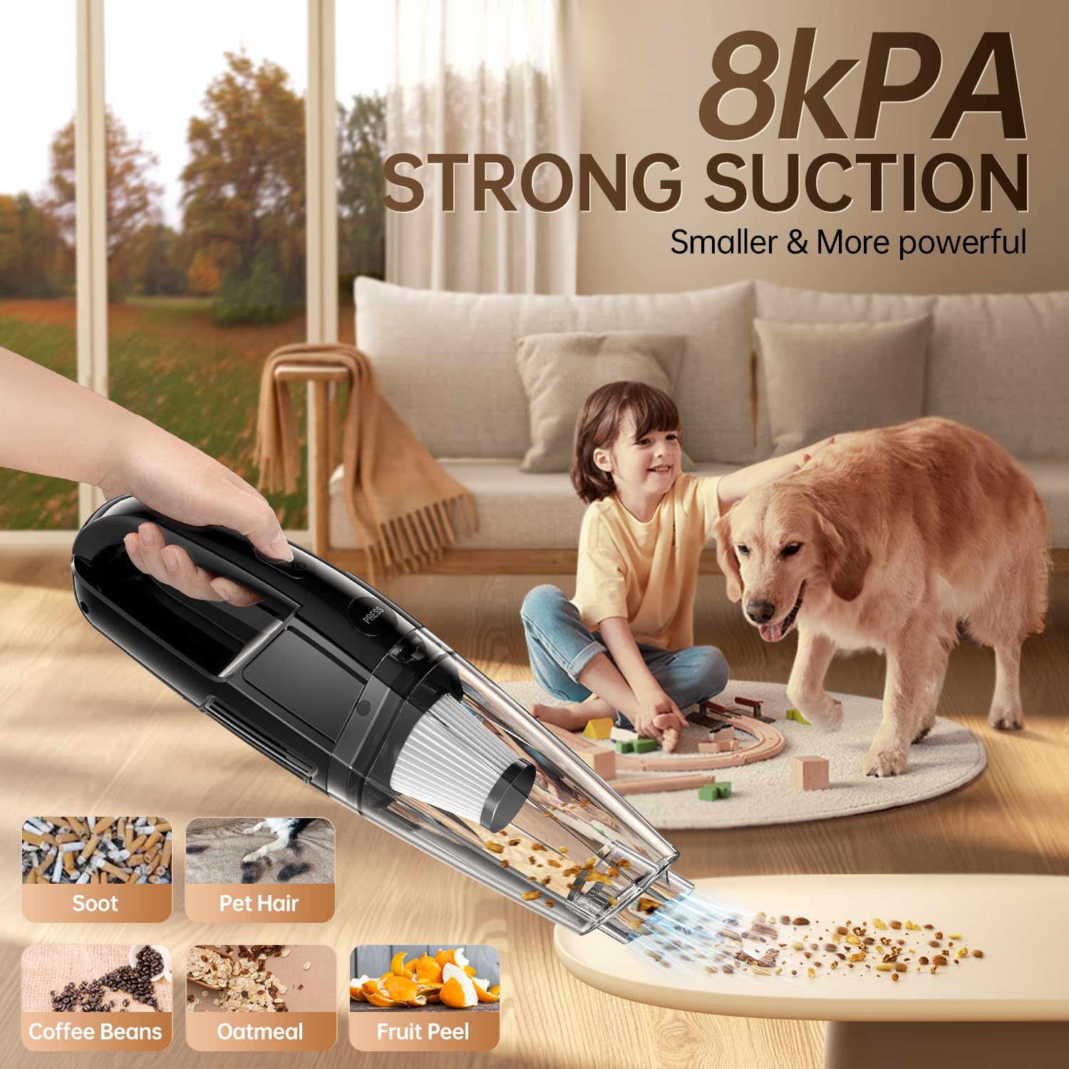 Eguink Handheld Vacuum Cordless 7000Pa Suction | Car Vacuum Portable With 650Ml Dustbin | 1.43Lbs Ultra-Light | 25-Min Runtim |