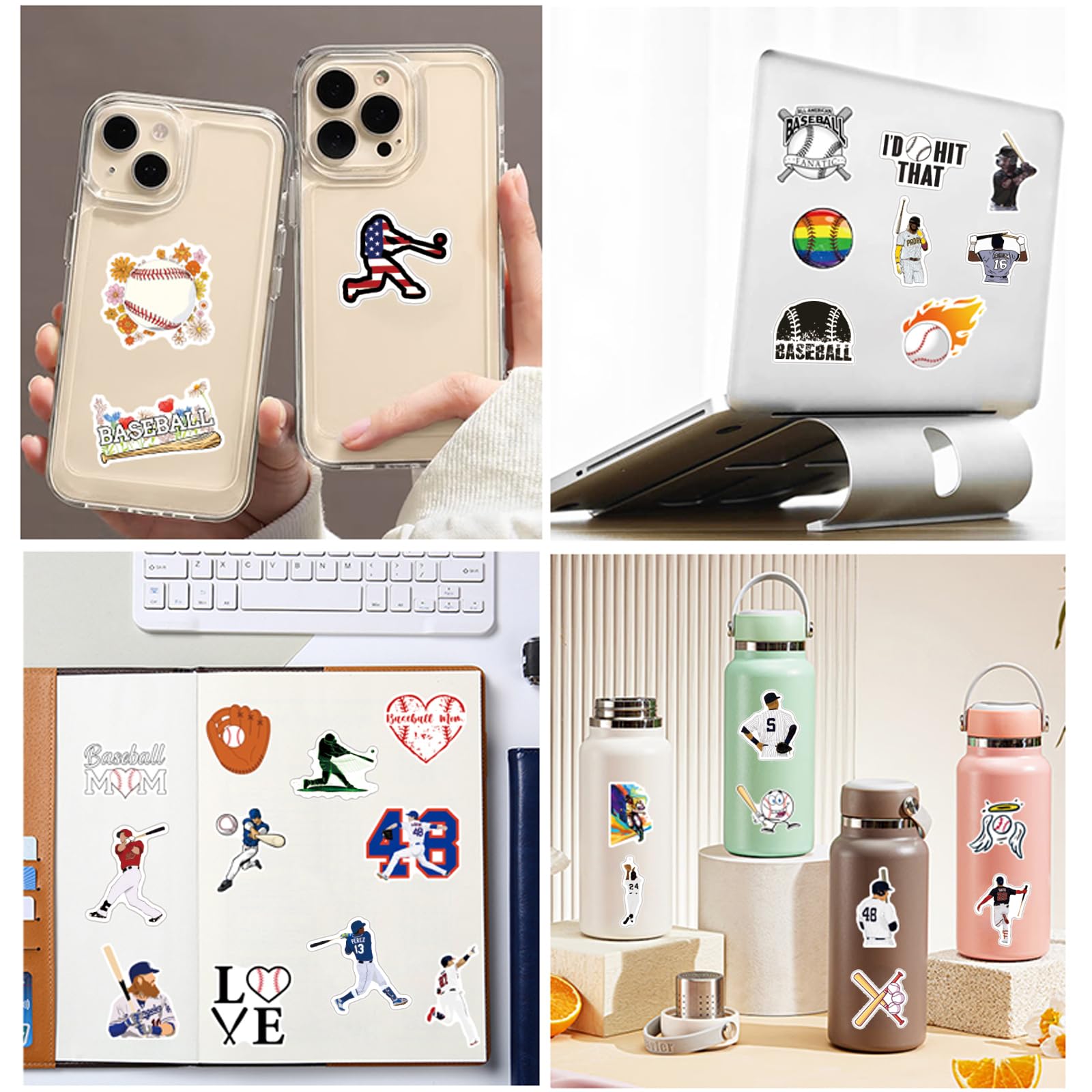Prstincol 100Pcs Baseball Stickers, Waterproof Vinyl Baseball Tattoos For Kids Teens Boys Adults, Sports Decals For Snowboard La