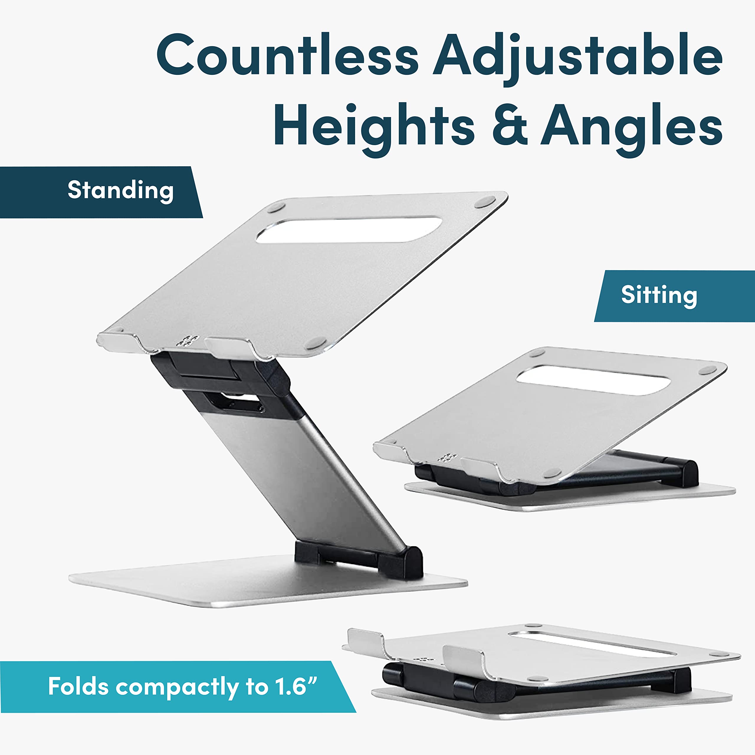 Laptop Stand For Desk, Ergonomic Sit To Stand Laptop Holder Convertor, Adjustable Height From 2.1'' To 13.8'', Supports Up To 22