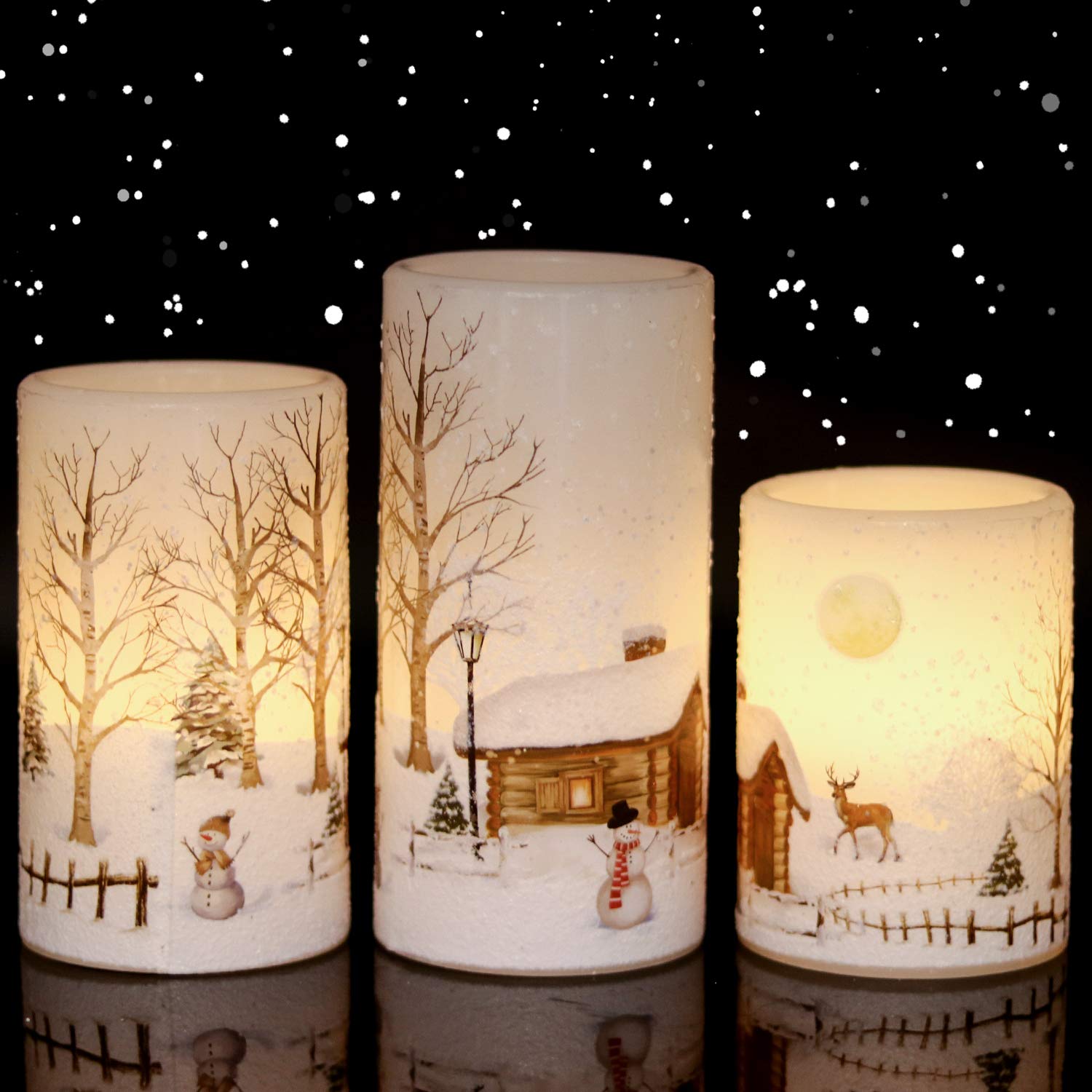 Eldnacele Snowman Christmas Deco Flameless Flickering Candles with Automatical Daily Cycle Timer, White Battery-Operated LED Pil