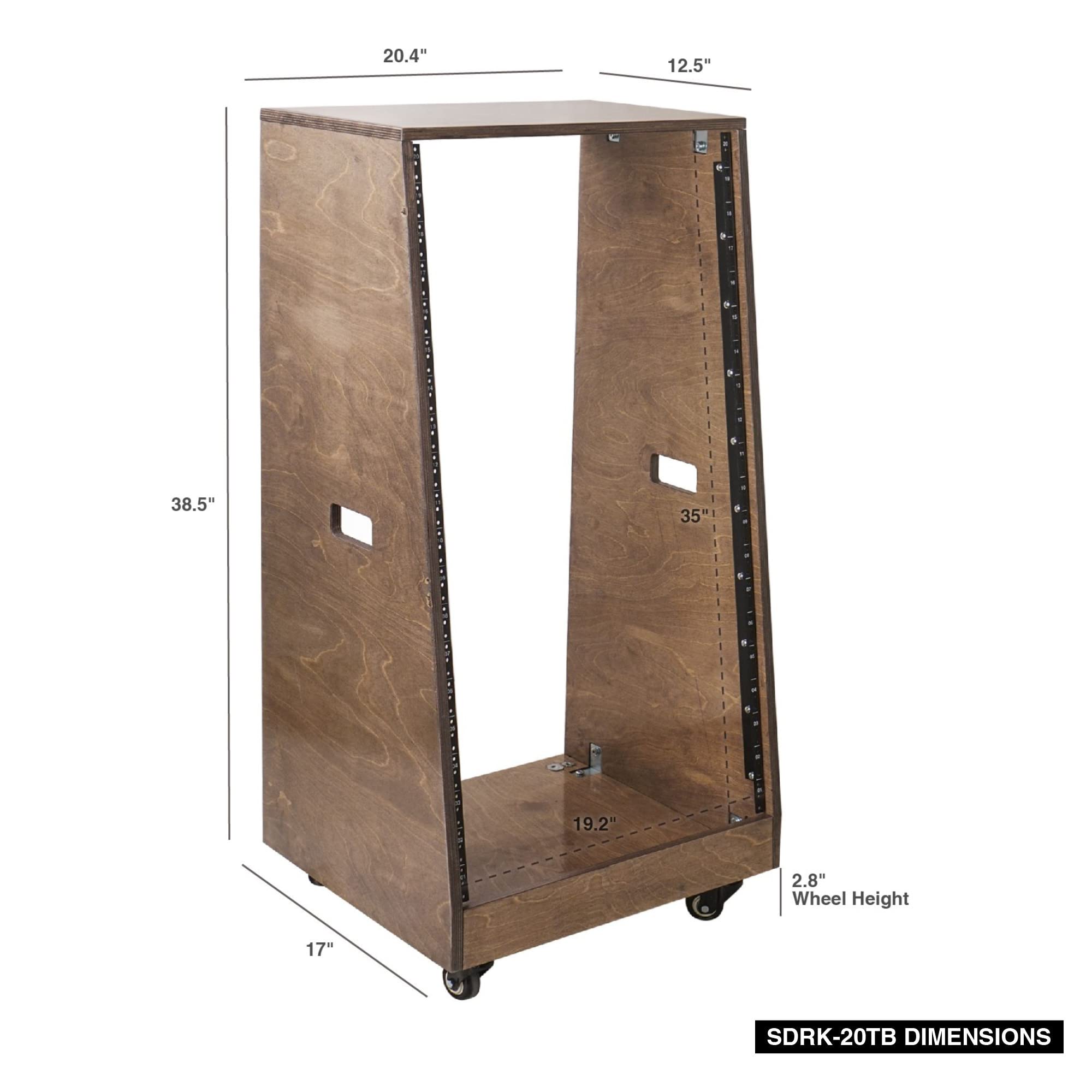 Sound Town Diy Solid Baltic Birch Plywood Slanted 20U Studio Rack, Weathered Brown, With Rubber Feet, Casters (Sdrk 20Tb)