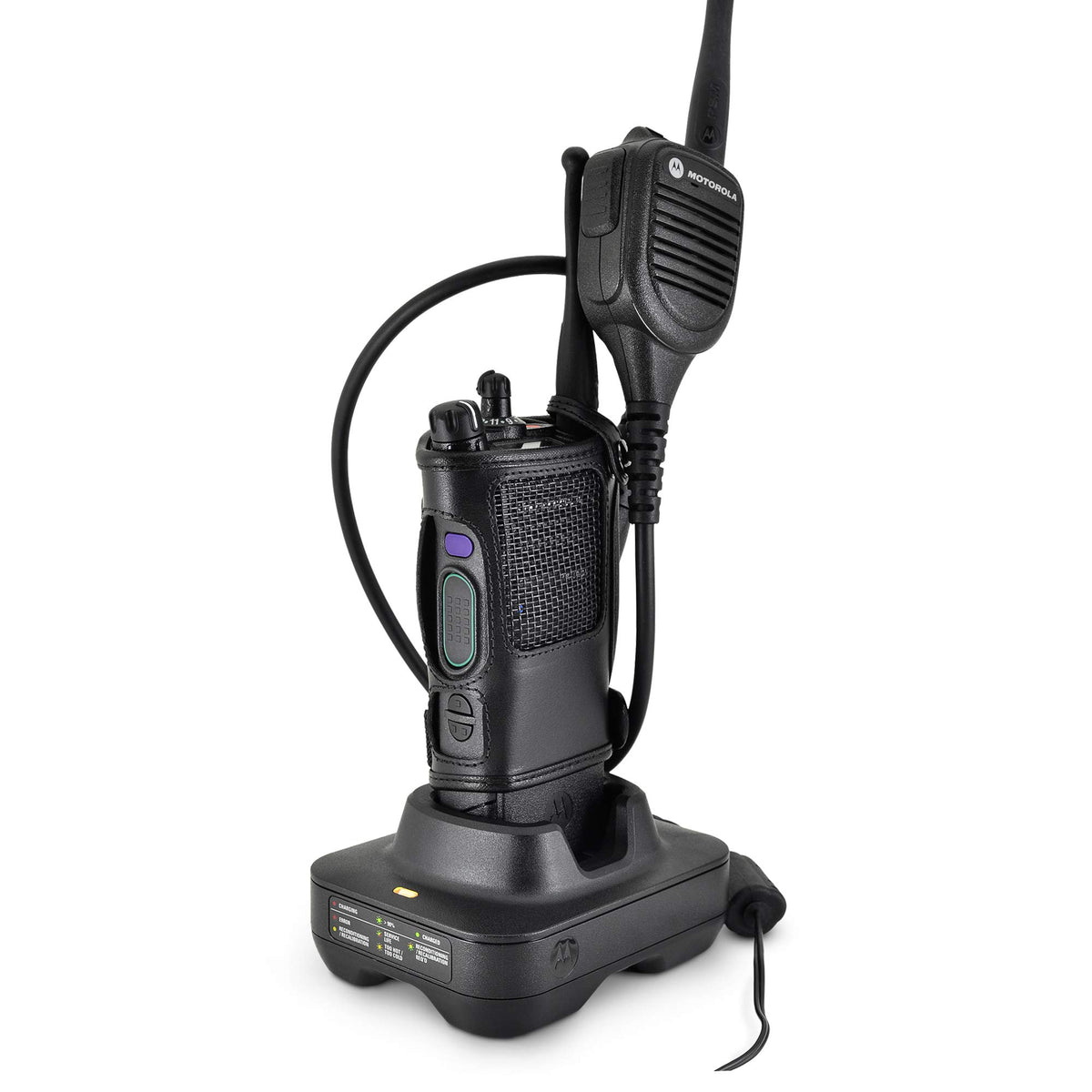 Turtleback Radio Holster for Motorola APX6000 – 2024 Upgraded – Durable Leather Belt Radio Holster with Heavy-Duty Ratcheting 2.25' Belt Loop – All-Button Access – Fits Slim or Extended Battery