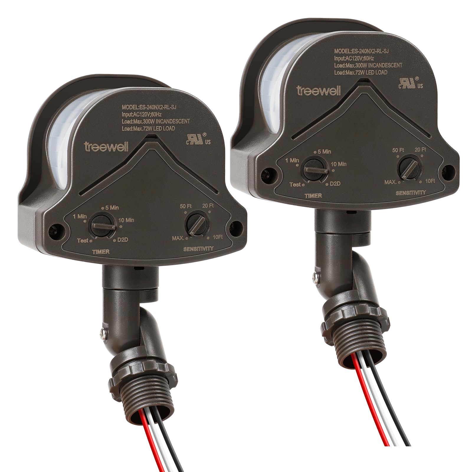 Treewell 2 Pack 240 Degree Replacement Motion Detector, Adjustable Time & Detection Sensitivity Up To 60 Feet Range, 3 Working M