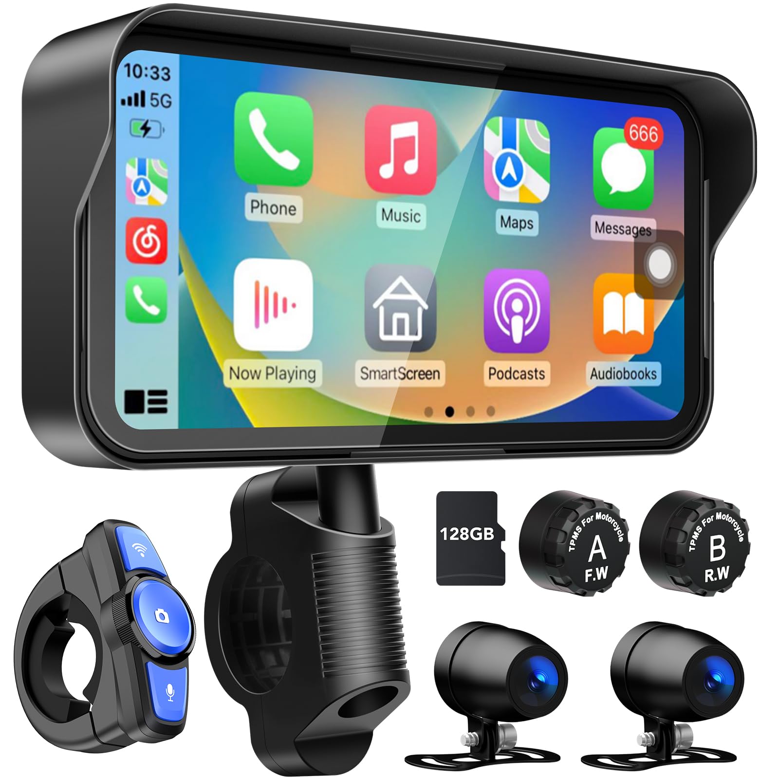 Lbw Portable Motorcycle Dash Cam, Wireless Motorcycle Carplay & Android Auto, Motorbike Tpms Gps Navigation, 6.25'' Ip67 Waterpr