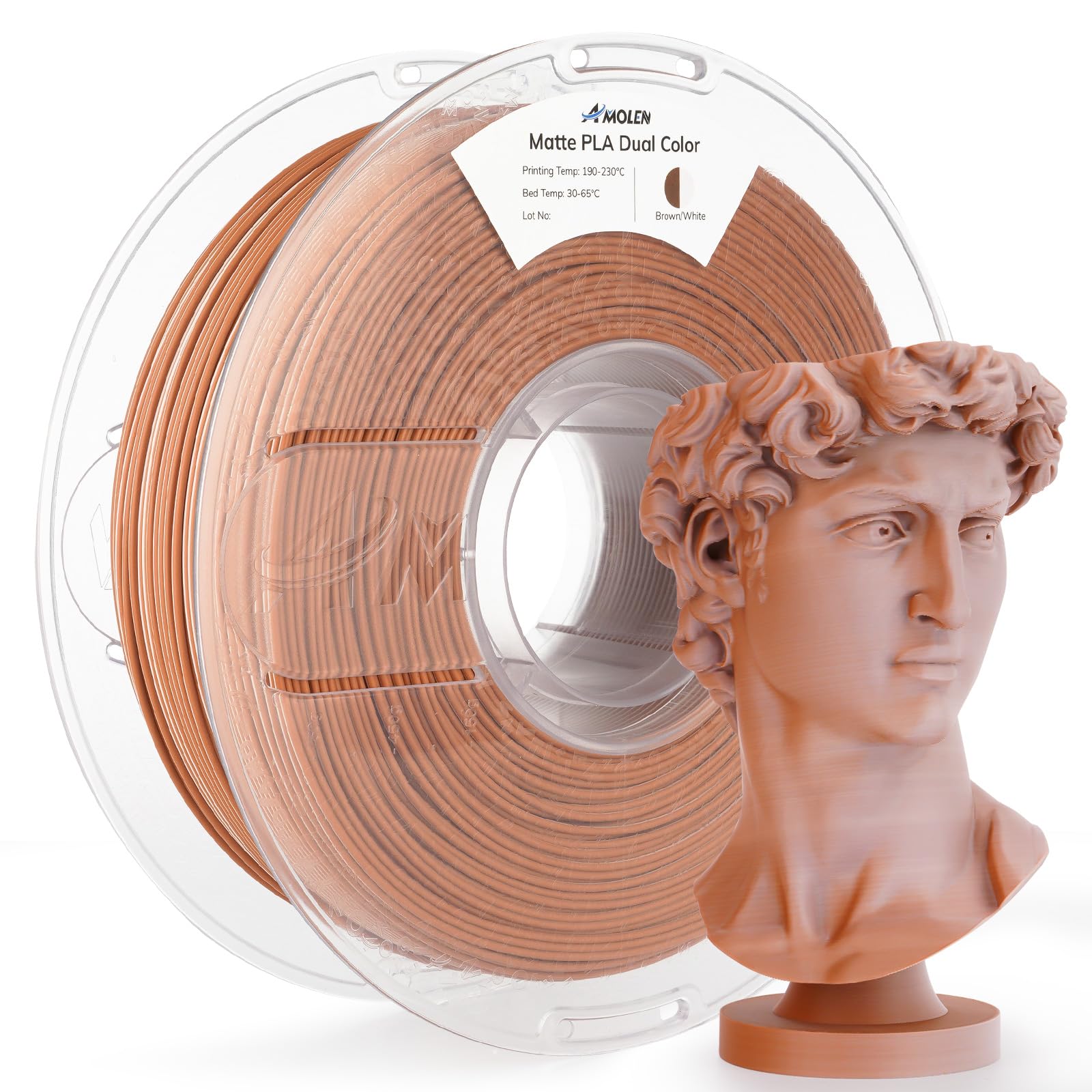 AMOLEN Matte PLA 3D Printer Filament - Dual Color Brown White Filament, Smooth Finish Color Change 3D Printing Filament 1.75mm, 
