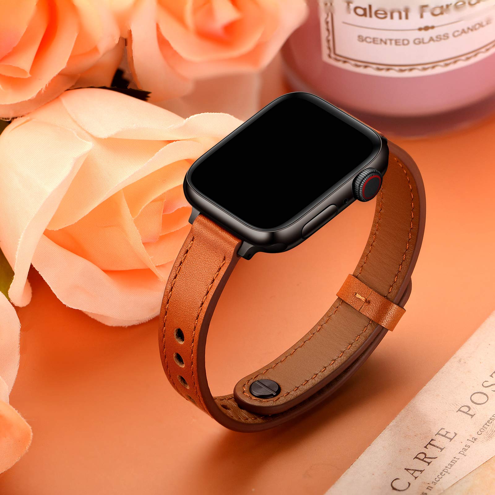 Ouheng Slim Band Compatible With Apple Watch Band 49Mm 45Mm 44Mm 42Mm, Women Genuine Leather Band Thin Strap For Iwatch Ultra 2/