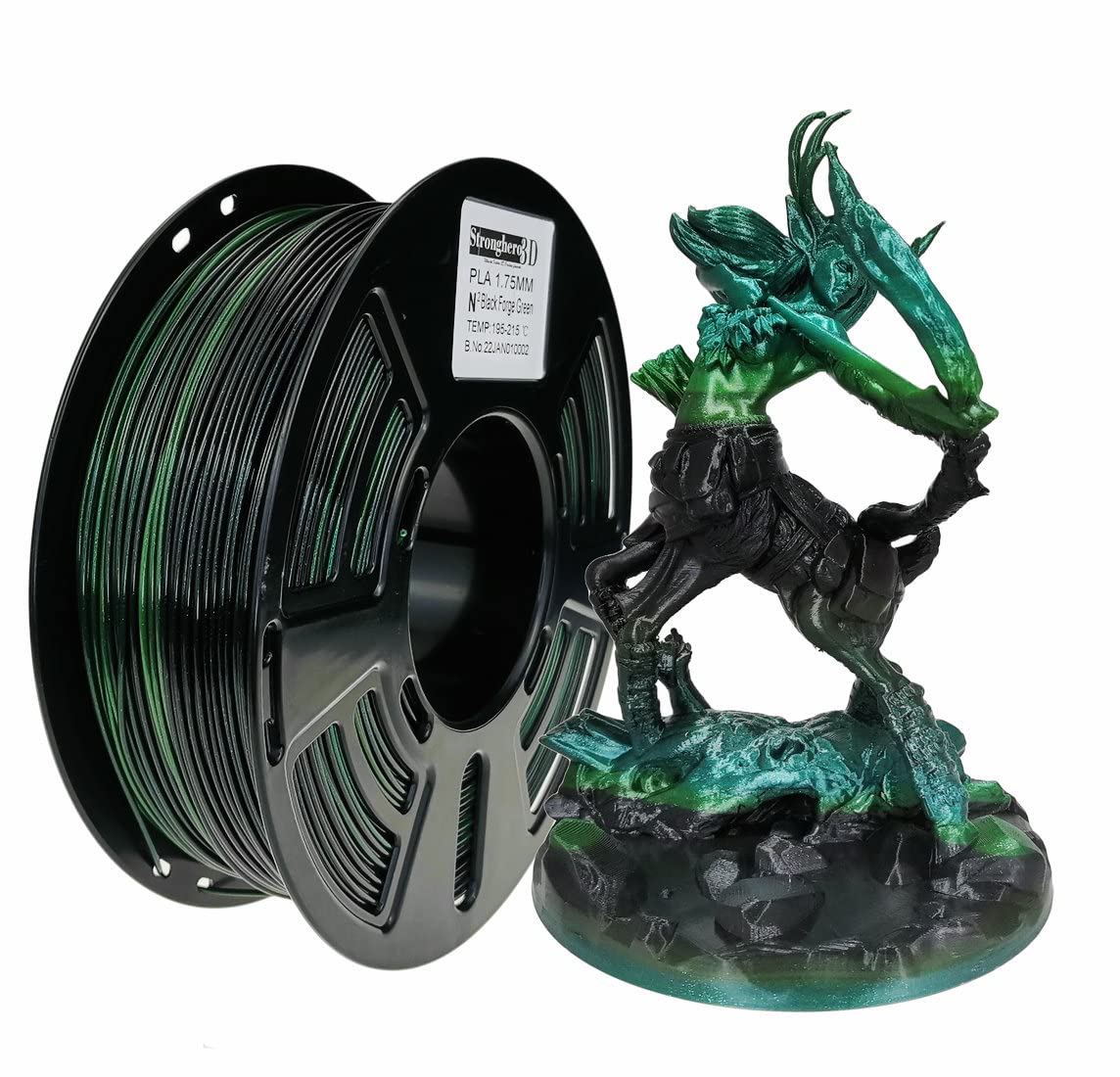 Stronghero3D Pla 3D Printer Filament 1.75Mm,Galaxy Green And Black,1Kg(2.2Lbs) Accuracy +/ 0.05Mm For Ender3 Cr10 Sovol