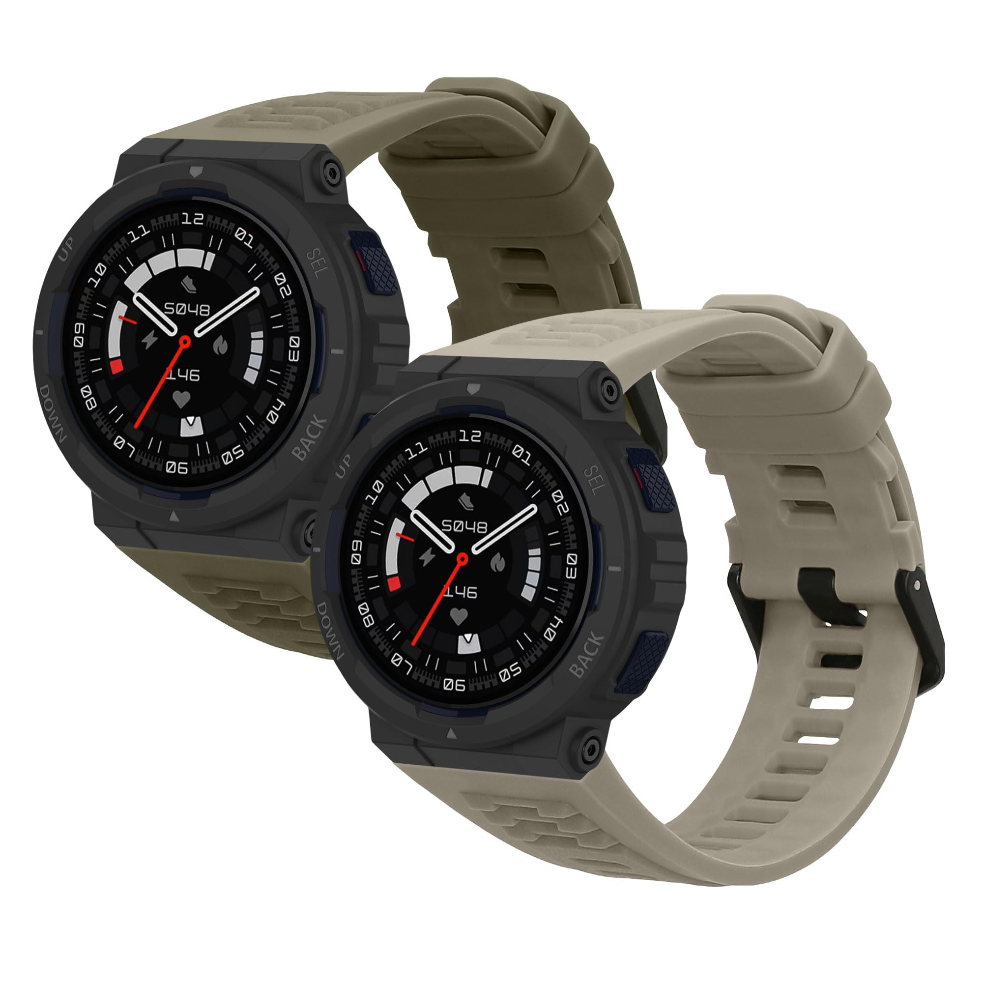 kwmobile Straps Compatible with Amazfit Active Edge (A2212) Straps - 2x Replacement Silicone Watch Bands - Dark Green/Grey
