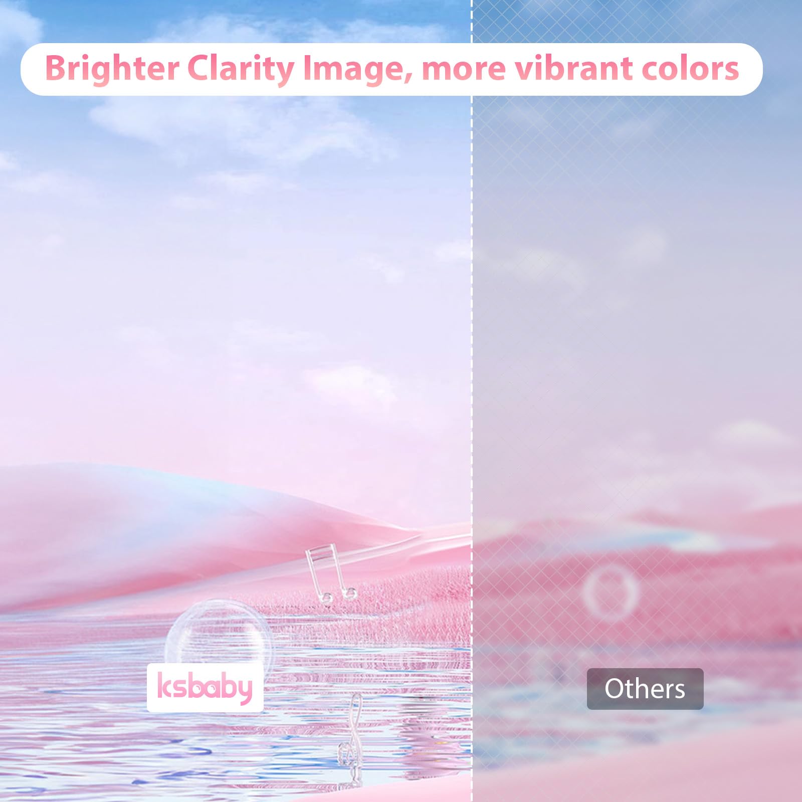 ksbaby Mini Projector VF270 - Portable Outdoor Projector, Light Pink, HDMI/USB/Type-C Compatible, Smartphone Mirroring