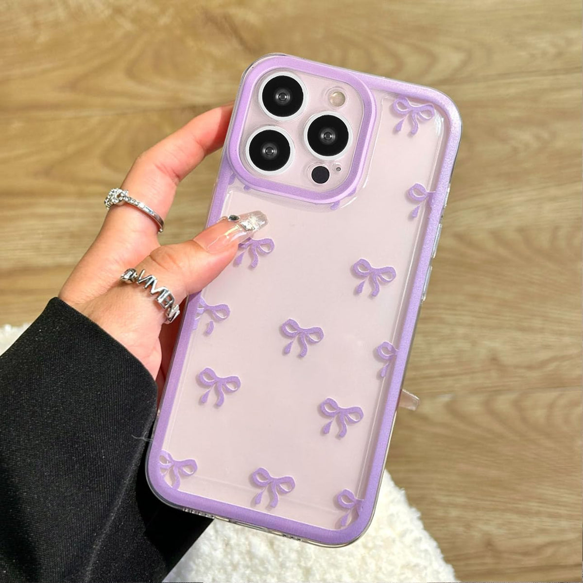 Eyzutak Case For Iphone 16 Pro, Clear Cute Ribbon Bowknot Pattern Aesthetic Transparent Phone Case Raised Camera Protection Styl