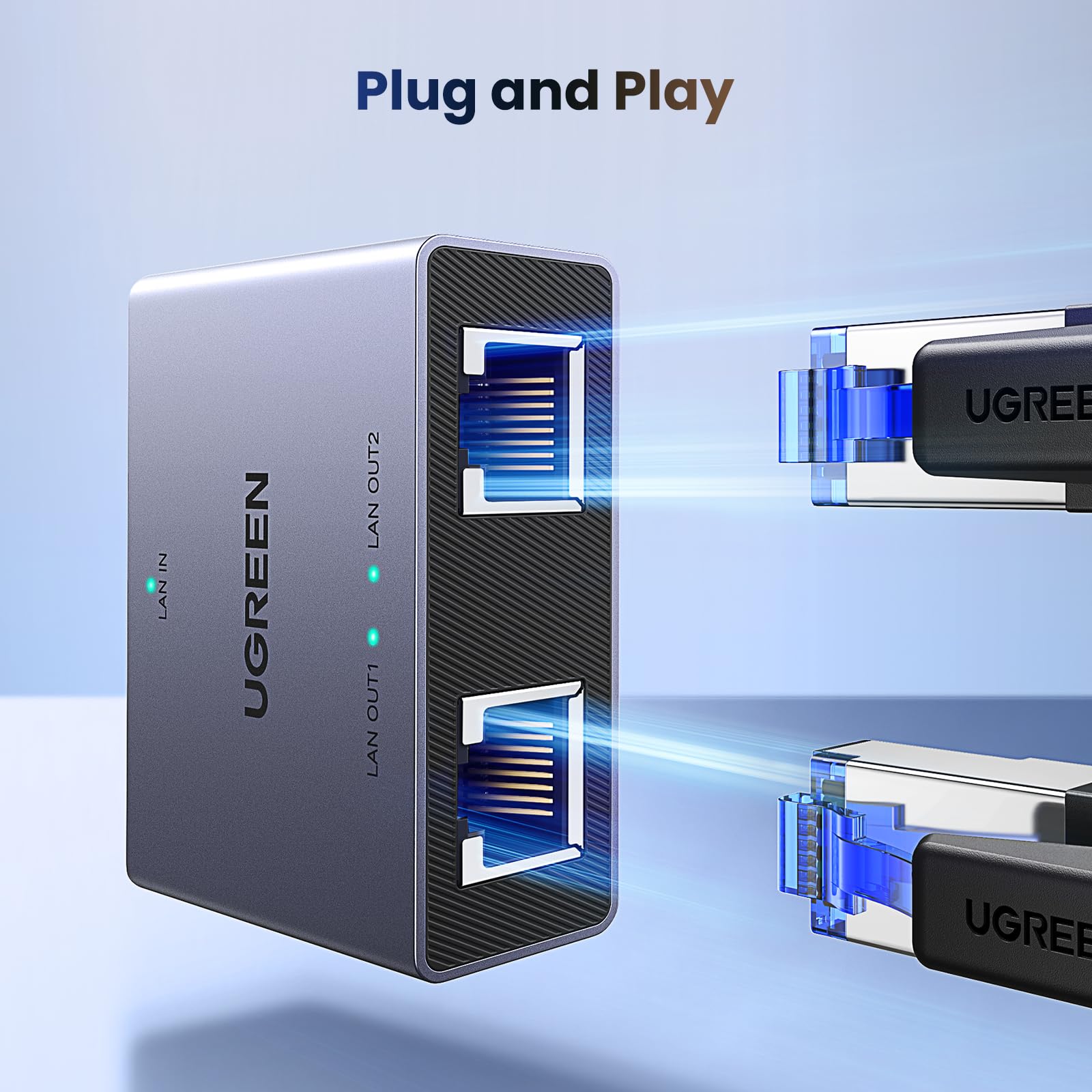 UGREEN 1000Mbps Ethernet Splitter, 1 to 2 RJ45 Switch with 3FT USB Power Cable for PC, Laptop, PS5, Xbox, TV - Plug and Play