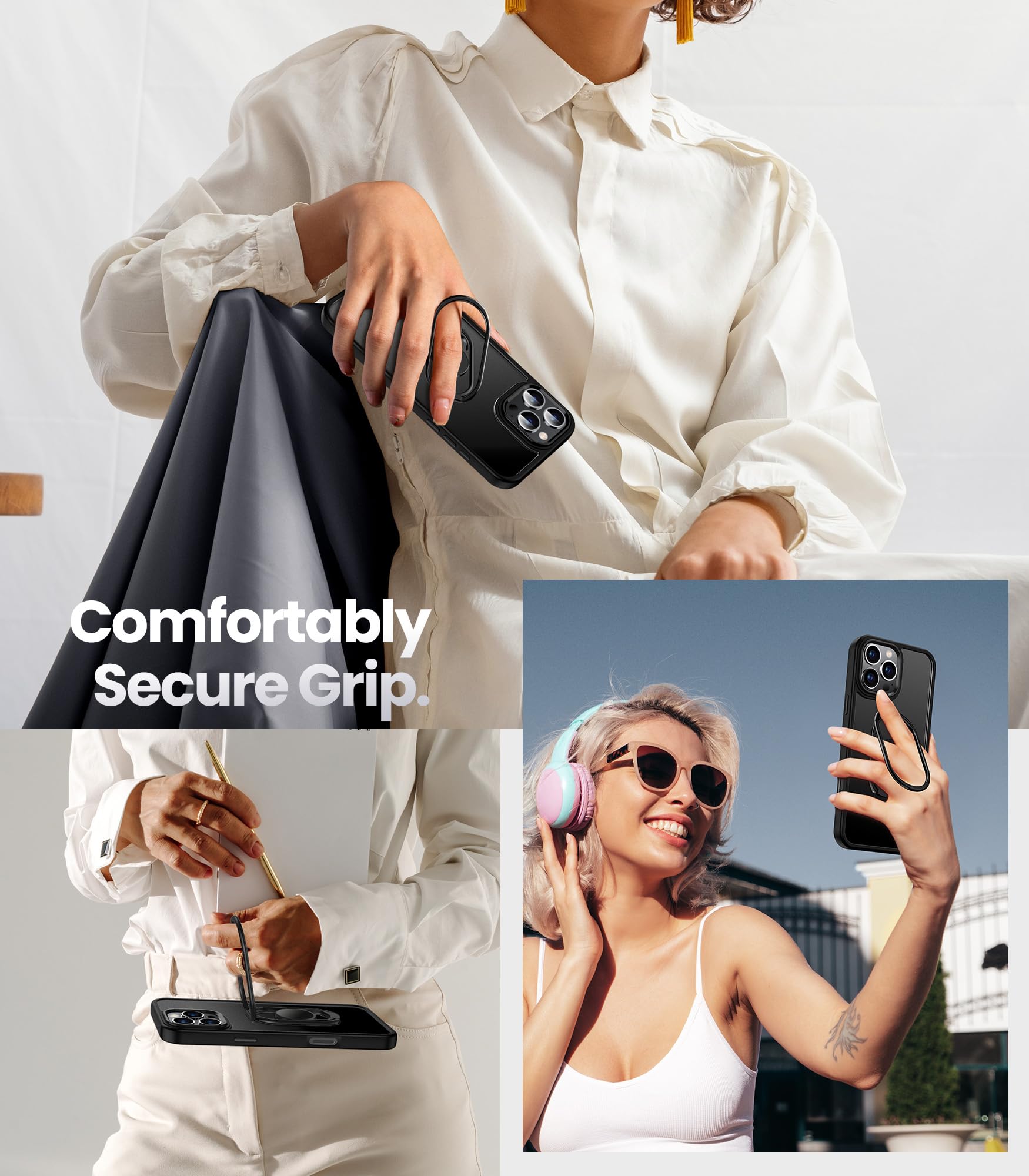 Shields Up For Iphone 16 Pro Case With Stand, Phone Case With Double Ring Holder [Adjustable & Foldable] Protective Translucent