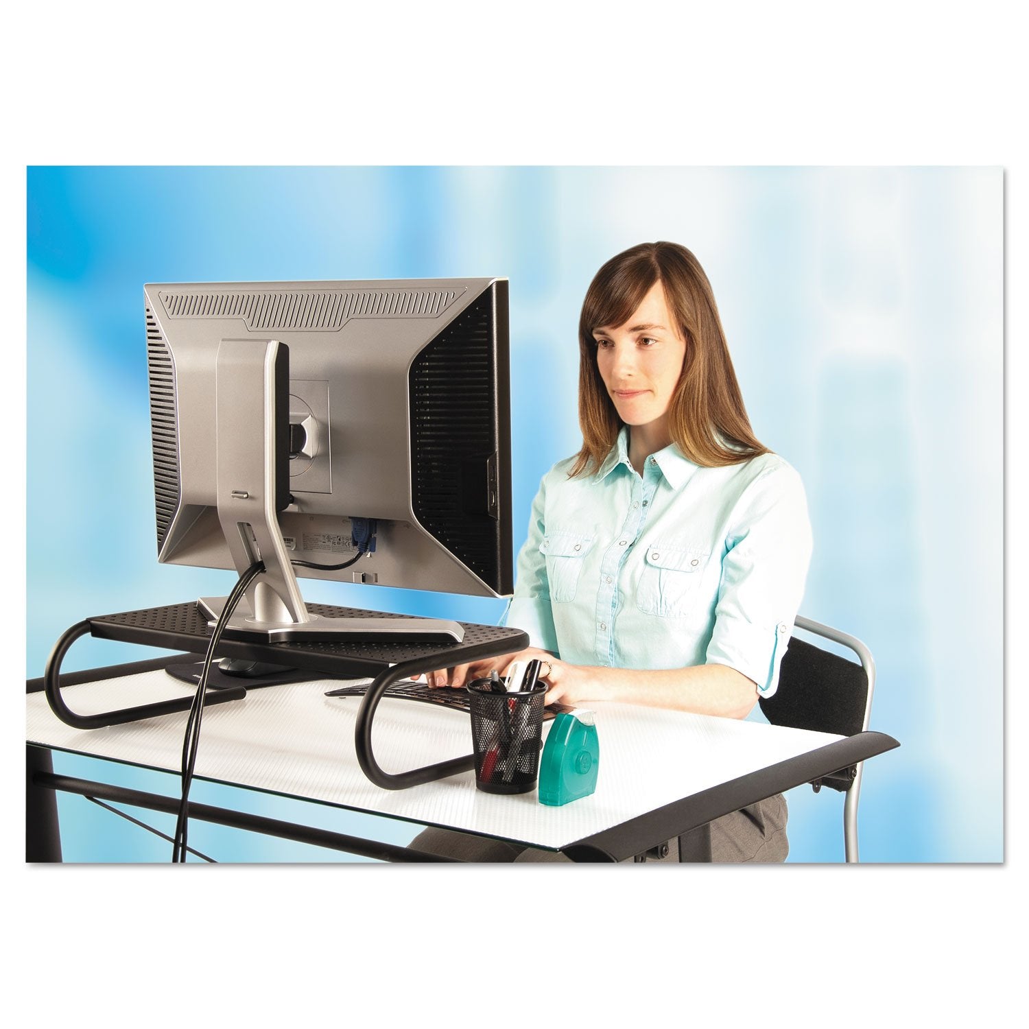 Allsop Large Metal Art Monitor Stand, 18 Inch Wide Platform Holds 50 Lbs With Keyboard Storage Space   Black (30336)