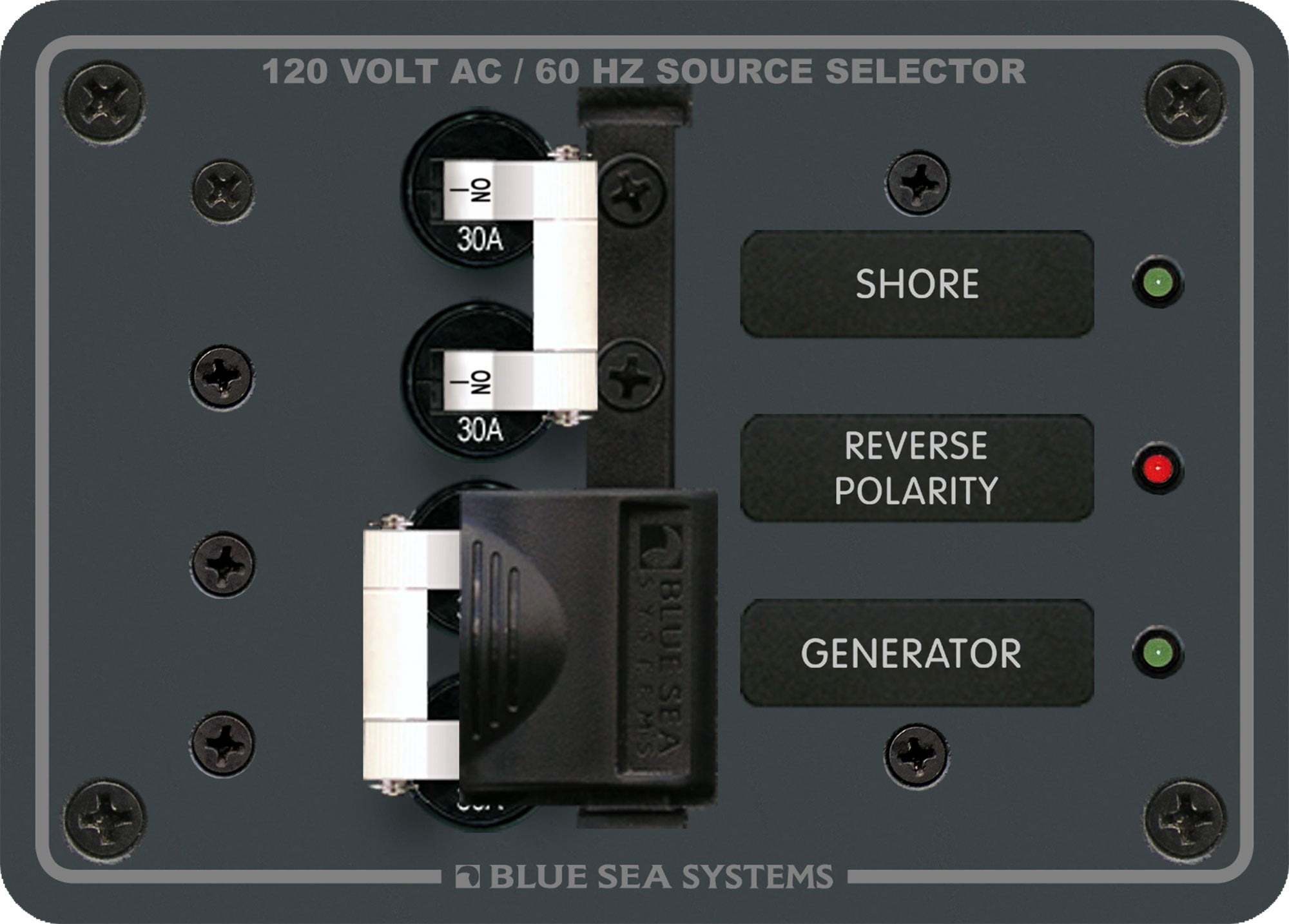 Blue Sea Systems 8032 Traditional Metal Panel   120V Ac 30A Toggle Source Selector