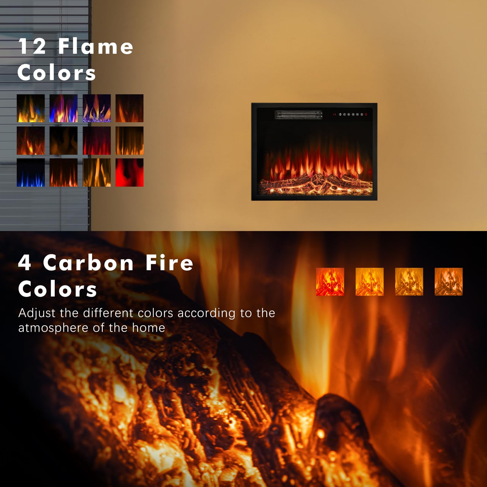 Bossin 23 Inch Electric Fireplace Insert With Stove Heater For Tv Stand,Led Realistic Flame,Recessed Mounted Fireplace Heater Wi