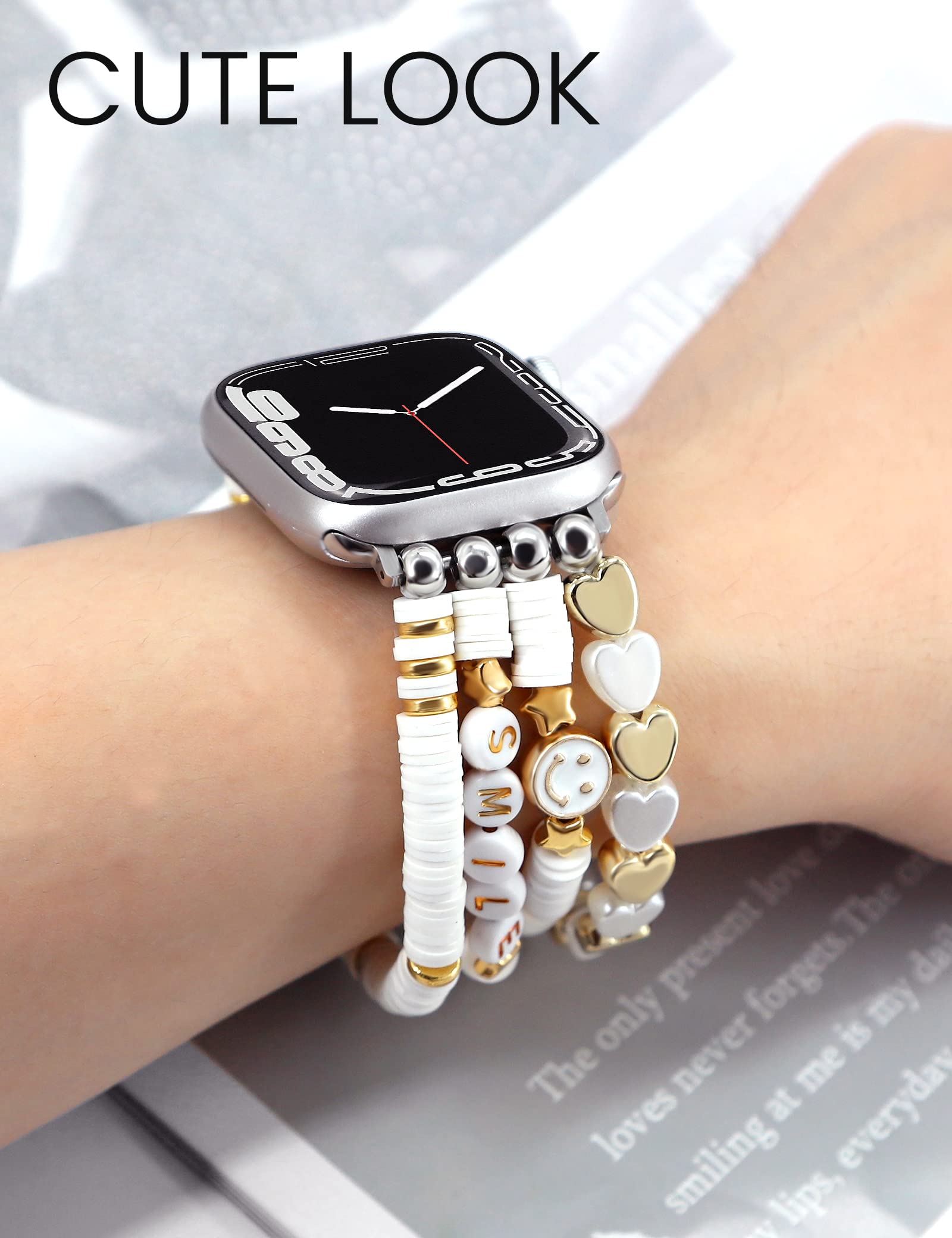 Jr.Dm Beaded Bracelet Compatible With Apple Watch 40Mm 38Mm 41Mm 42Mm For Women Kids, Cute Fashion Preppy Stackable Handmade Str