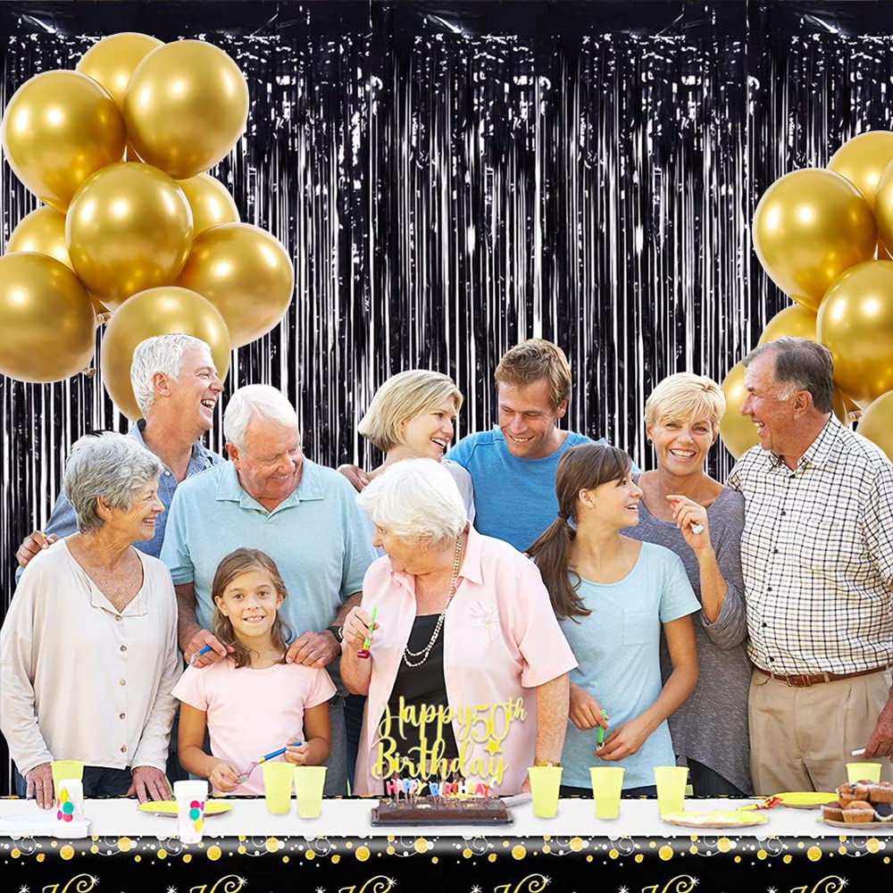 Toniful 3Pcs Black Door Streamers,3.28Ft X 6.56Ft Black Photo Booth Backdrop Metallic Streamers Black Foil Fringe Curtains For B