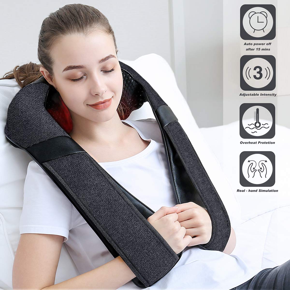 Mirakel Neck Massager With Heat, Shiatsu Shoulder Massager, Electric Kneading Back Massager, Massage Pillow For Pain Relief Deep