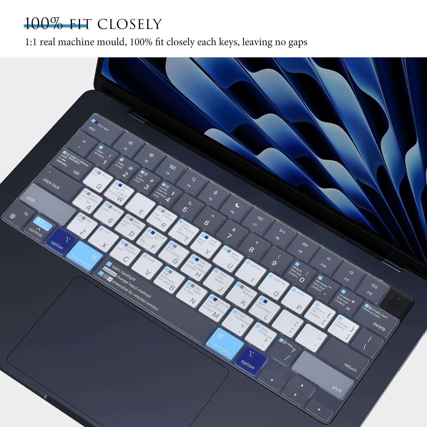 Keyboard Cover Compatible With Macbook Air 13.6 M2 M3 A2681 A3113 2022 2023 2024, Macbook Air 13.6'' M2 M3 Chip Mac Os X Shortcu