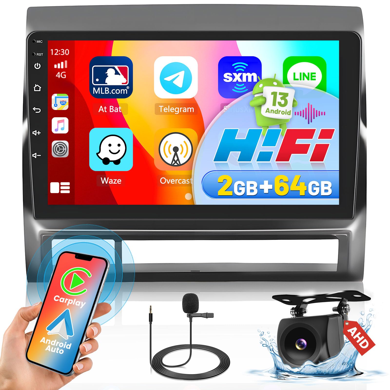 for Toyota Tacoma Stereo 2005-2013 with Wireless Carplay Android Auto Hikity 9 Inch Touch Screen Android 13 Car Radio 2G+64G GPS