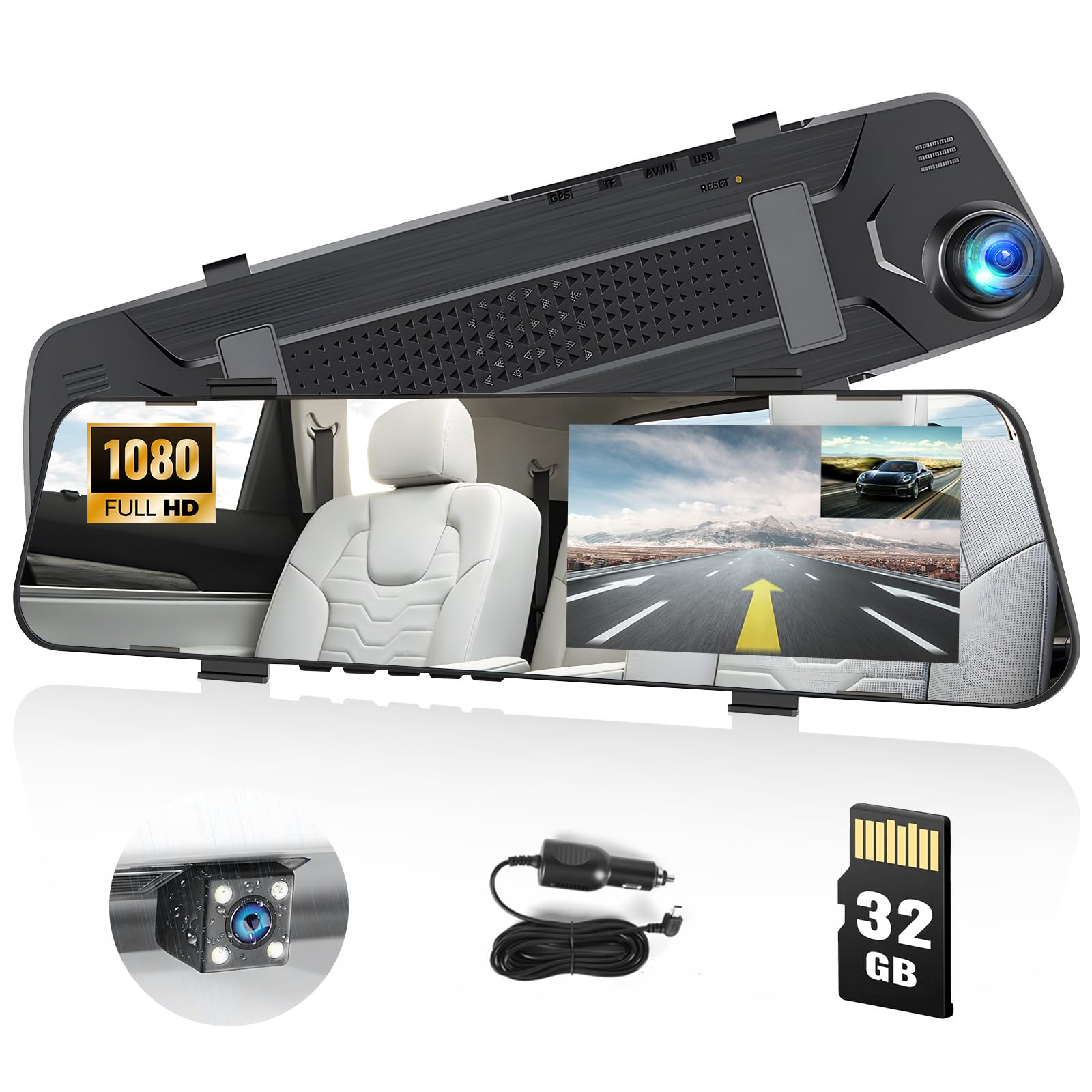 Mirror Dash Cam For Cars,4.5' Rear View Mirror 1080P Front And Rear View Dual Cameras,Super Night Vision,Parking Assistance,G Sensor,24H Parking Monitor, Waterproof Backup Camera Free 32Gb Card