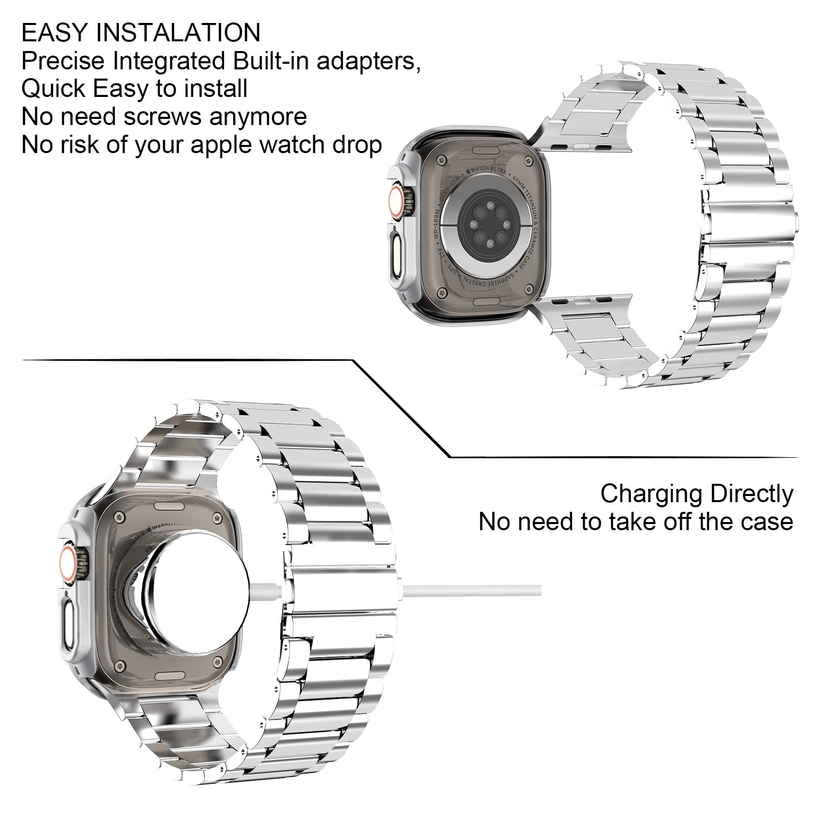 Hatalkin Case Bands Compatible For Apple Watch Ultra Band 49Mm With Case, Stainless Steel Apple Watch Ultra 49Mm Band And Rugged