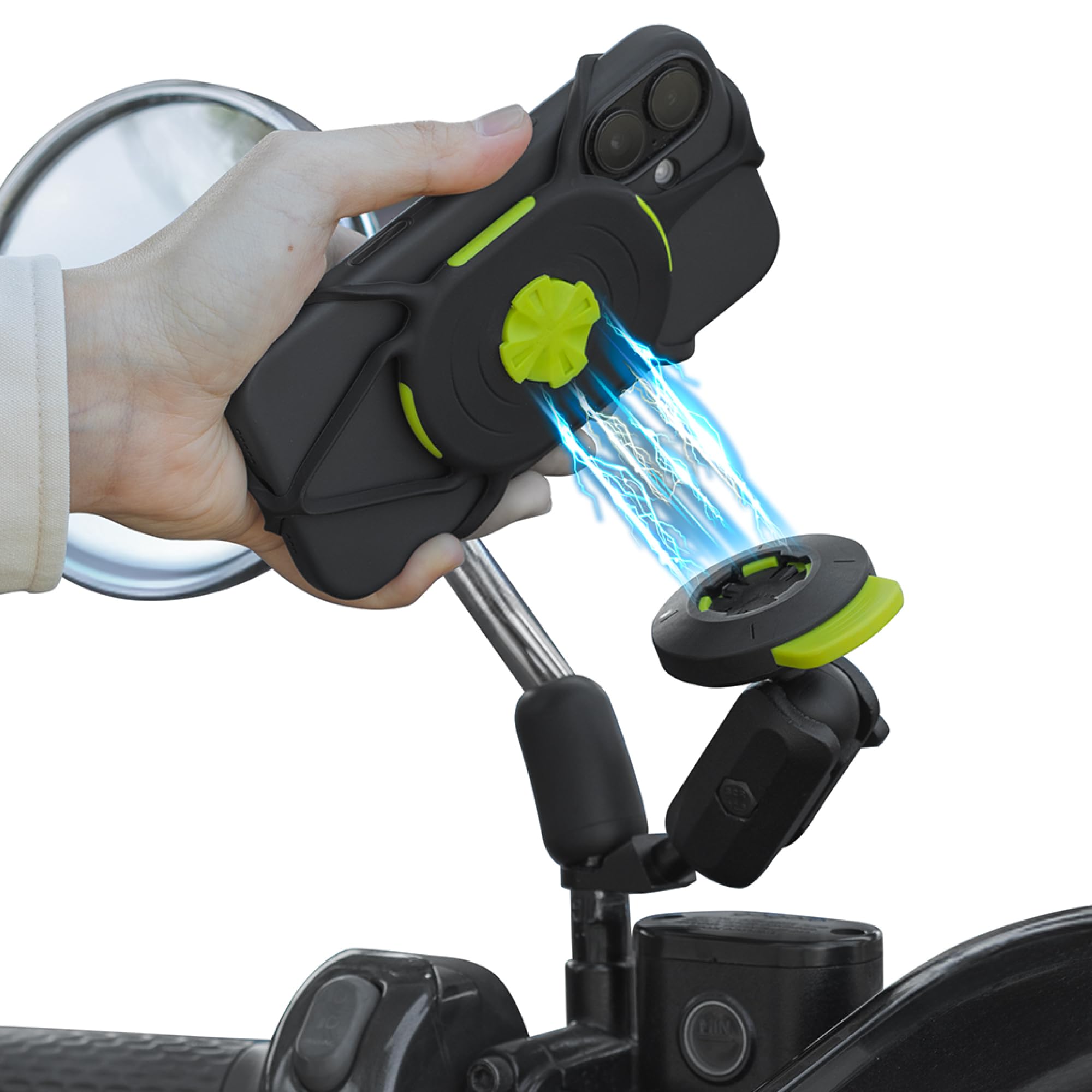 Bone Moto Tie Connect Kit 3 - Mirror Stem, Magnetic Motorcycle Phone Mount, Detachable & 360 Rotatable, Heavy Duty & Shock-Absor