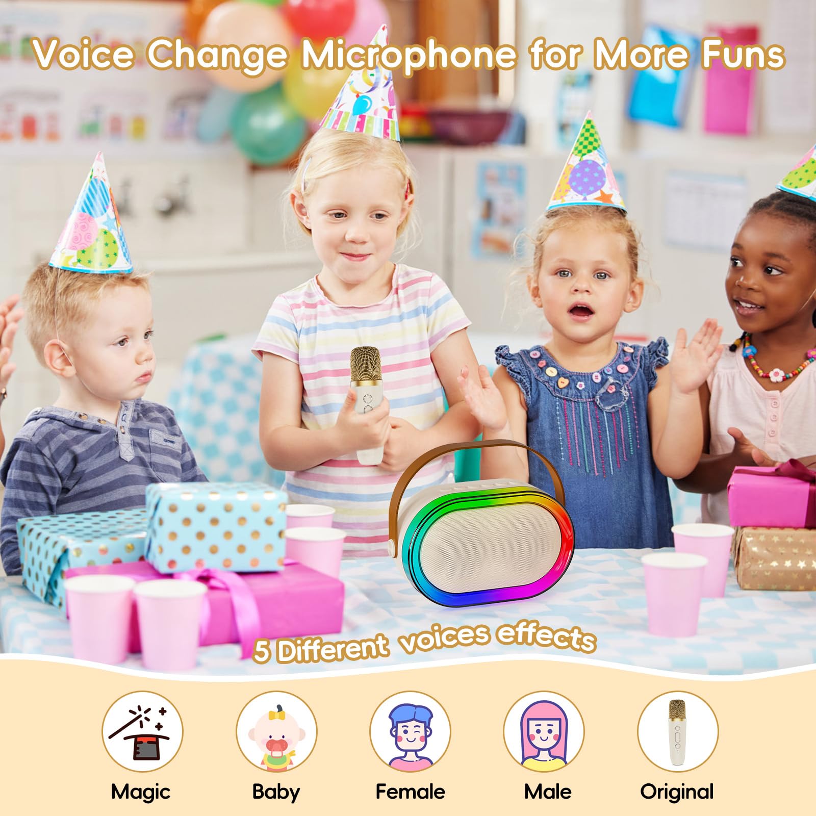 Hwwr Karaoke Machine For Kids Adults, Portable Bluetooth Speaker Mini Karaoke Machine With Wireless Microphones & Led Lights For