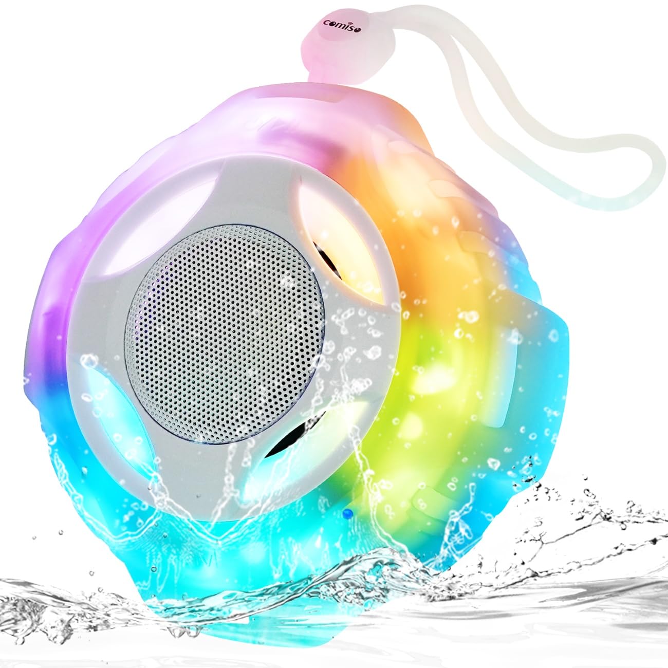 Comiso Shower Bluetooth Speaker, Waterproof Bluetooth Speakers Ipx7, Floating Portable Wireless Speaker With Led Light, Loud Hd Sound And Bass For Travel Beach Shower, Ideal Gifts For Men And Women