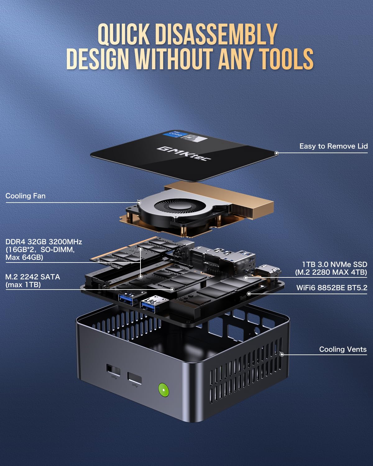 Gmktec Mini Pc Windows 11 Pro Intel Core I7 1195G7 (Turbo 5.0 Ghz) 32Gb Ddr4 1Tb Ssd Desktop Mini Computers Wifi 6, Bt 5.2/ Dp,