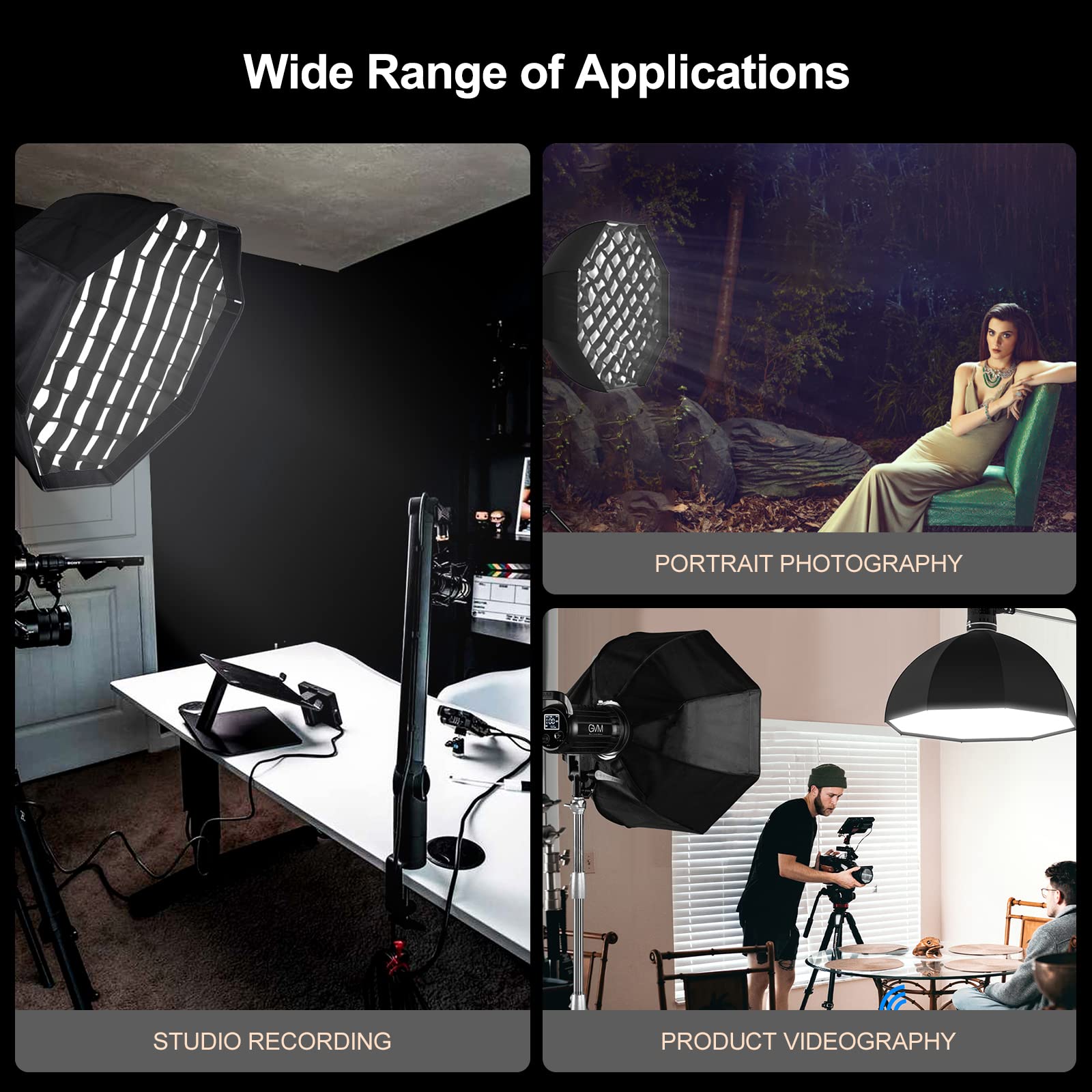Gvm Lighting Soft Boxes Bowens Mount With Honeycomb Grid, Speedlight Umbrella Softbox Foldable With Carrying Bag For Studio Phot