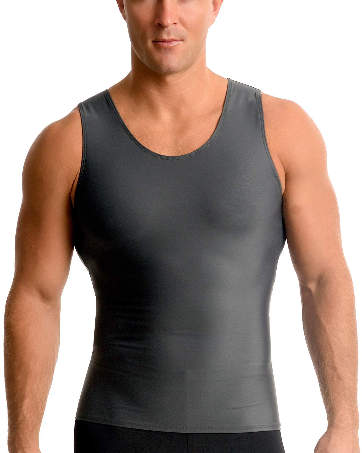 Insta Slim Mens Slimming Compression Muscle Tank Top Body Shaper Abdomen Control Undershirt (Gunmetal 5Xl)