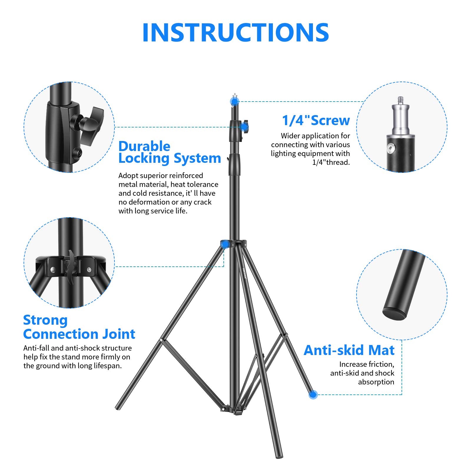 Neewer Heavy Duty Light Stand 10 Feet/3 Meters Adjustable Spring Cushioned Metal Photography Tripod Stand For Photo Studio Softb