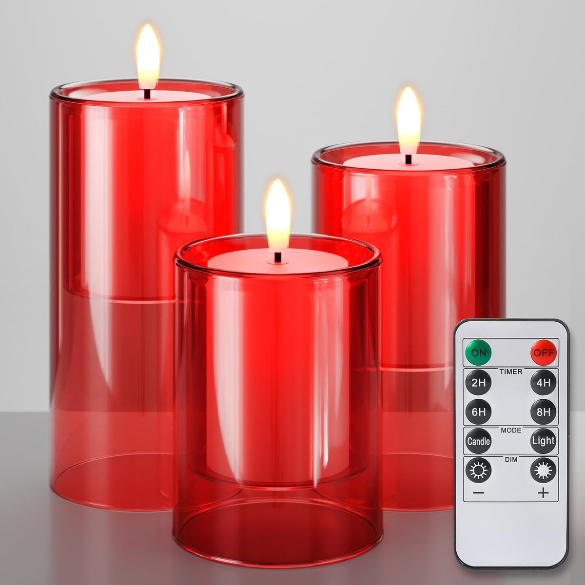 Nurada Flameless Candles With Remote Timer - Glass Real Wax 3D Wick Led Pillar Votive Candle Set Battery Operated Flickering Lig