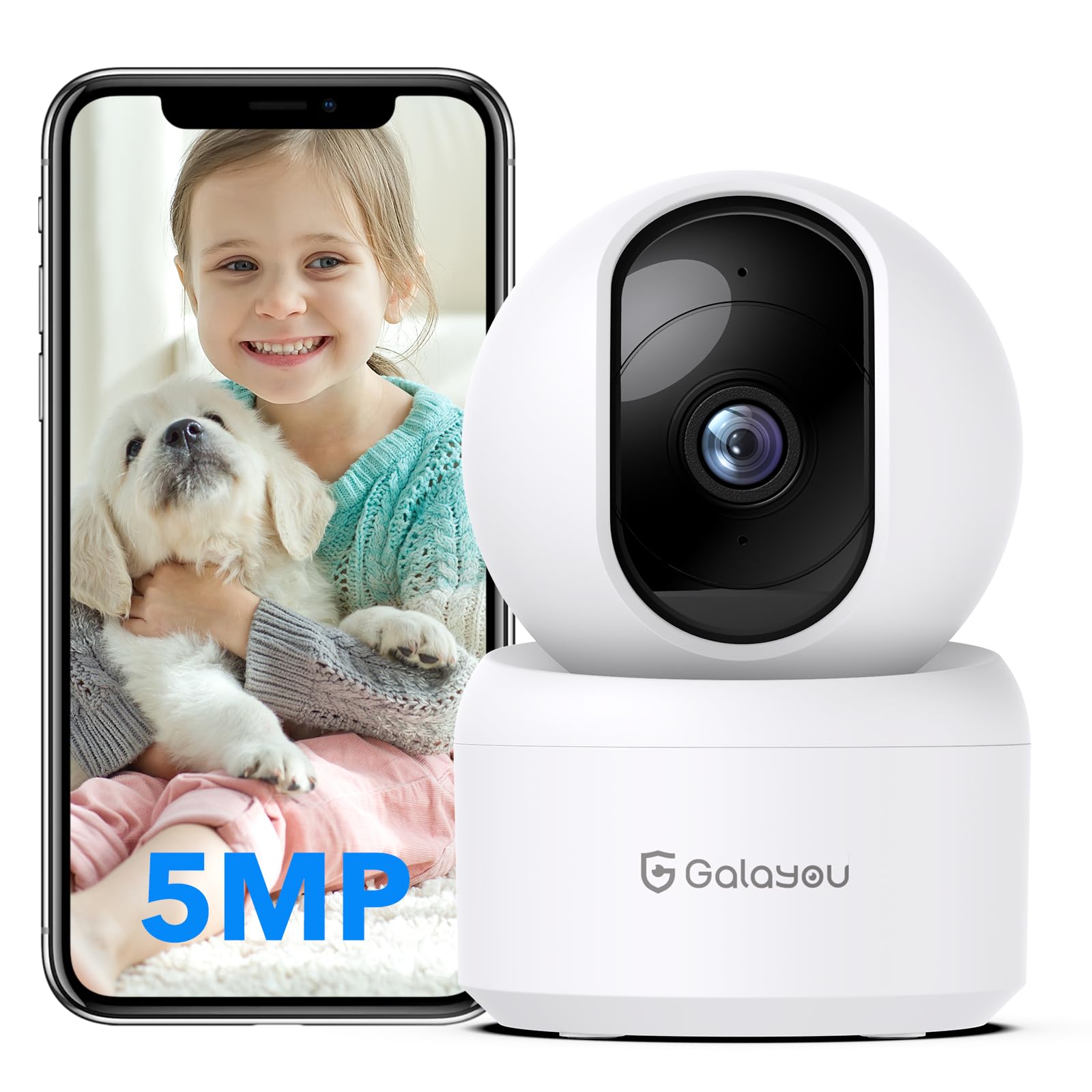 Galayou 5Mp Security Camera Indoor 360 Degree 2.4G Wifi Cameras For Home Security For Baby/Nanny/Dog/Pet Camera With Auto Tracki